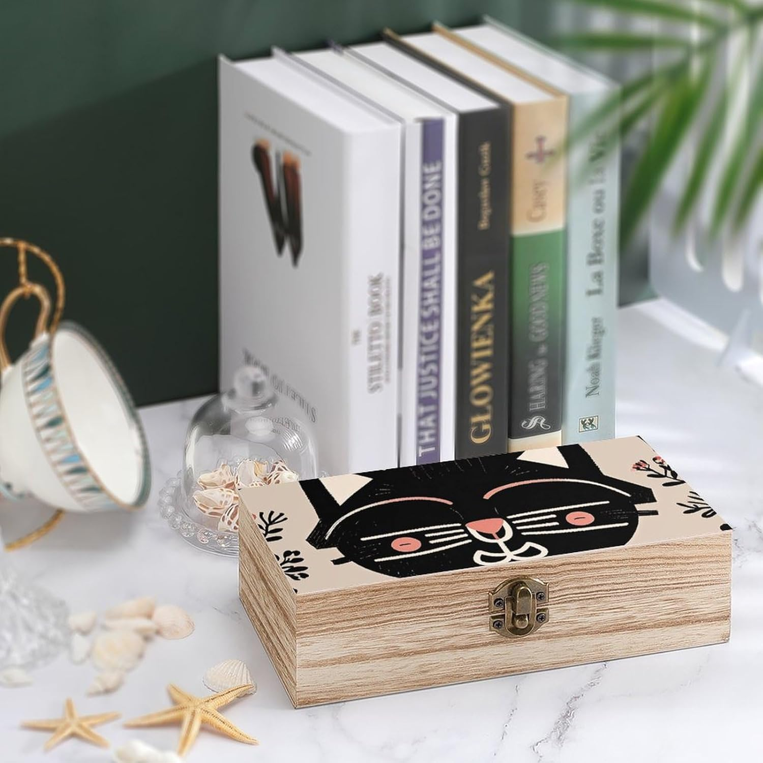 Black Cat Wooden Box Wood Wedding Keepsake Boxes with Lids Small Decorative Boxes Lightweight Wooden Memory Storage Box for Crafts Keepsakes Jewelry Photo Letter Storage image number 6