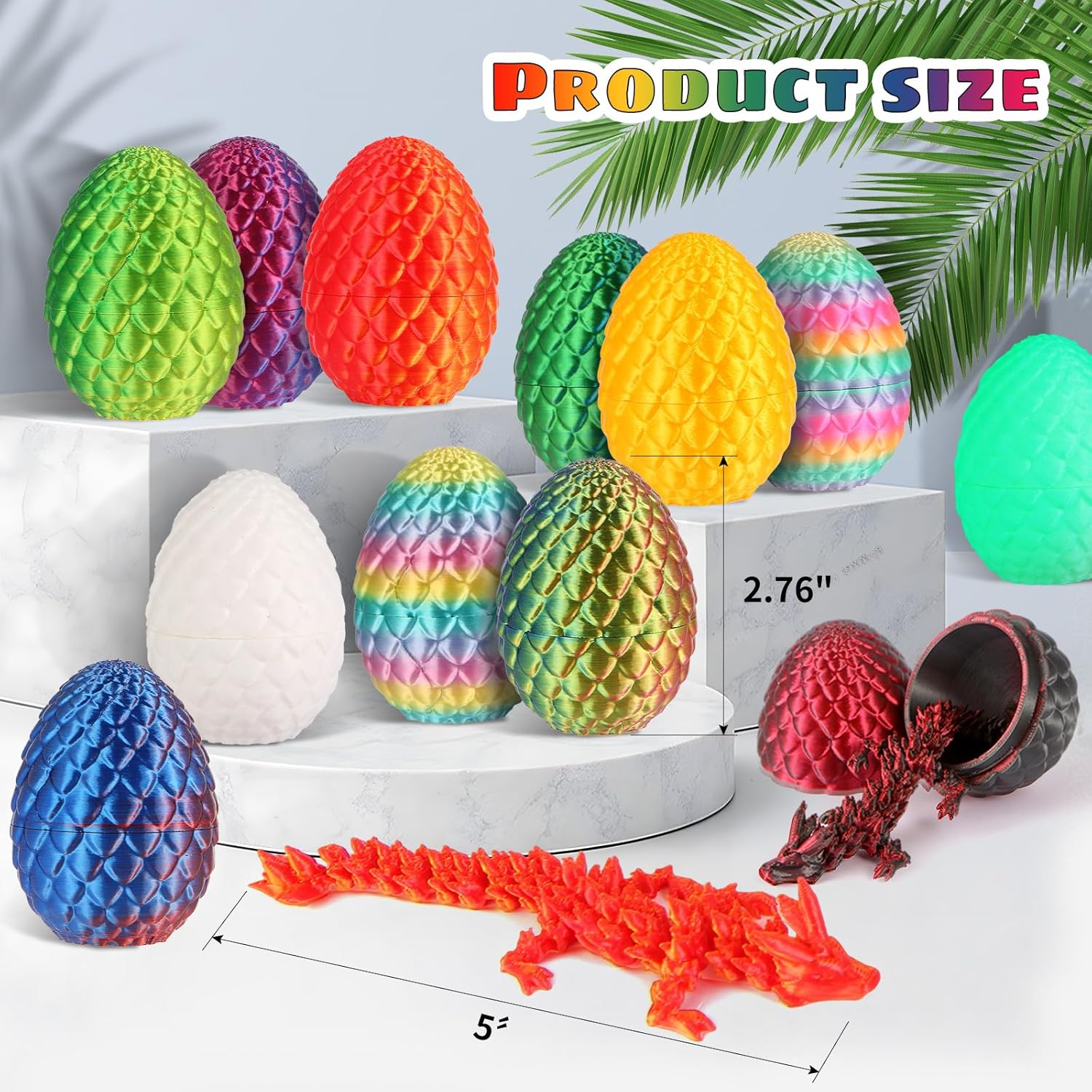 12PCS 3D Printed Dragon Eggs with Dragon Inside, Mini Dragon Egg Set Articulated Crystal Dragon Fidget Toy, Cool Stuff Fun Gifts for Adults Teens Boy Gifts Easter Basket Stuffers image number 1