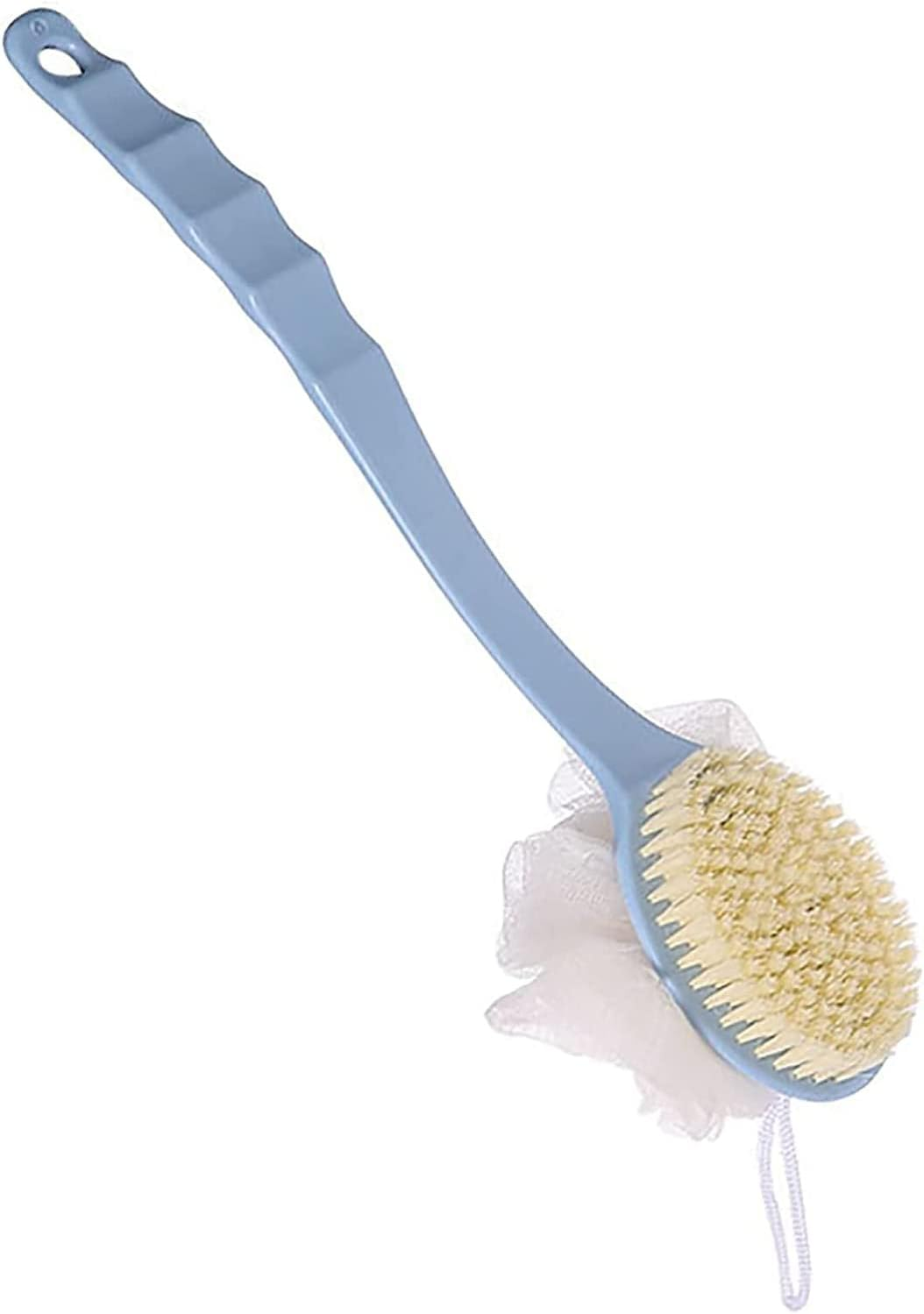 Back Scrubber for Shower,2 in 1 Bath Body Brush with Bristles and Loofah for Men and Women Massage Body Skin Exfoliating Bat (Blue(1Pc))