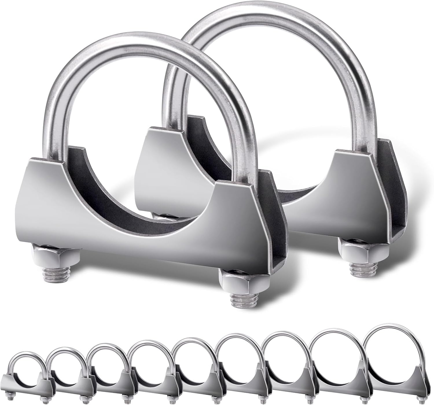 Tanstic 2Pcs U-Bolt Exhaust Clamps, 1-3/4&rdquo; Stainless Steel Muffler U-Bolt Clamps with Saddle Flange image number 1