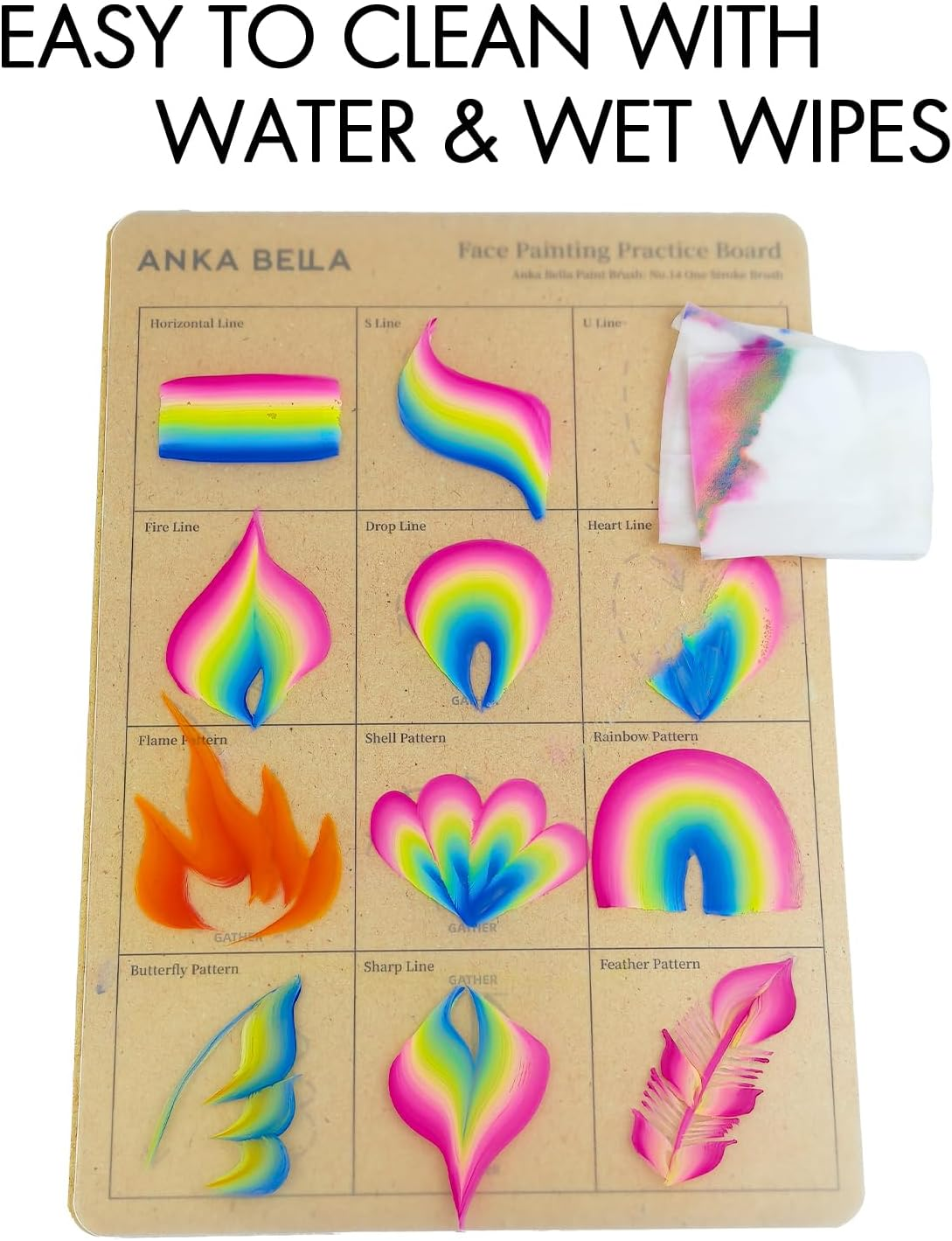 Anka Bella Reusable Face Paint Practice Board,7Pcs Face Painting Practice Sheet with Various Patterns,One Stroke Excersize Template A4 Size image number 4