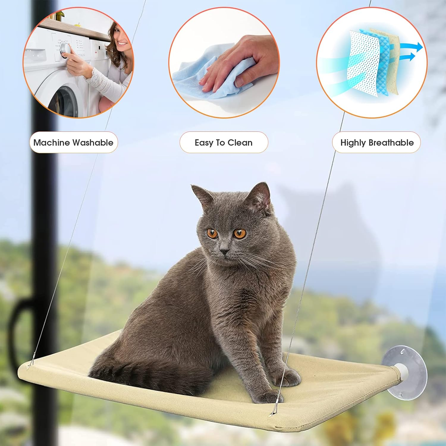 Large Cat Hammock Window Perch with 4 Suction Cups & Solid - Cat Window Perch for Ultimate Comfort (Grey) image number 2