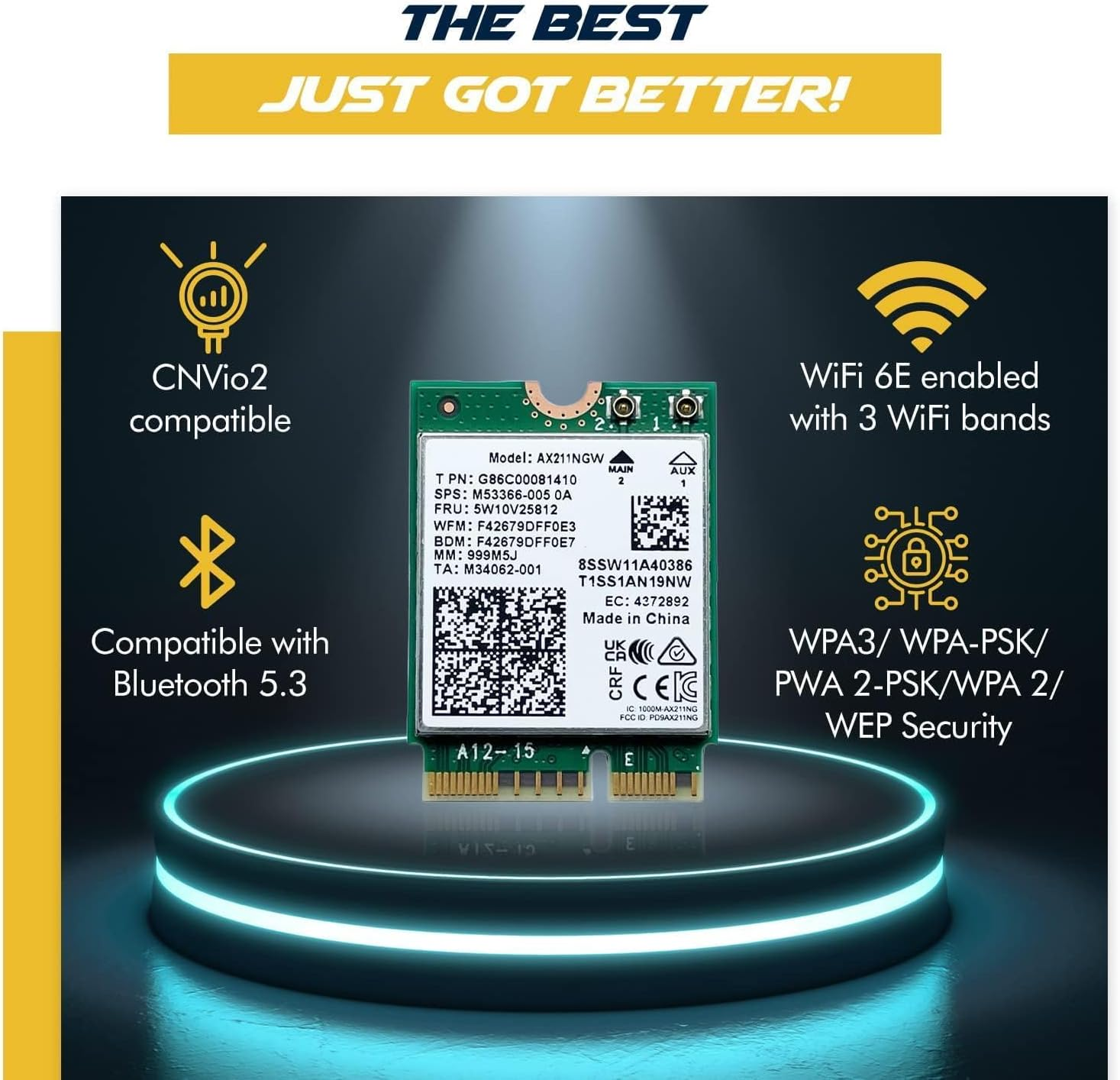 AX211 Wifi 6E Card | Tri-Band Wi-Fi | up to 2.4 Gbps | Cnvio2 M.2 Wifi Card for PC | Supports Bluetooth 5.3 | Requires Intel 11Th+ Gen CPU Windows 10/11, Linux | AX211NGW image number 4