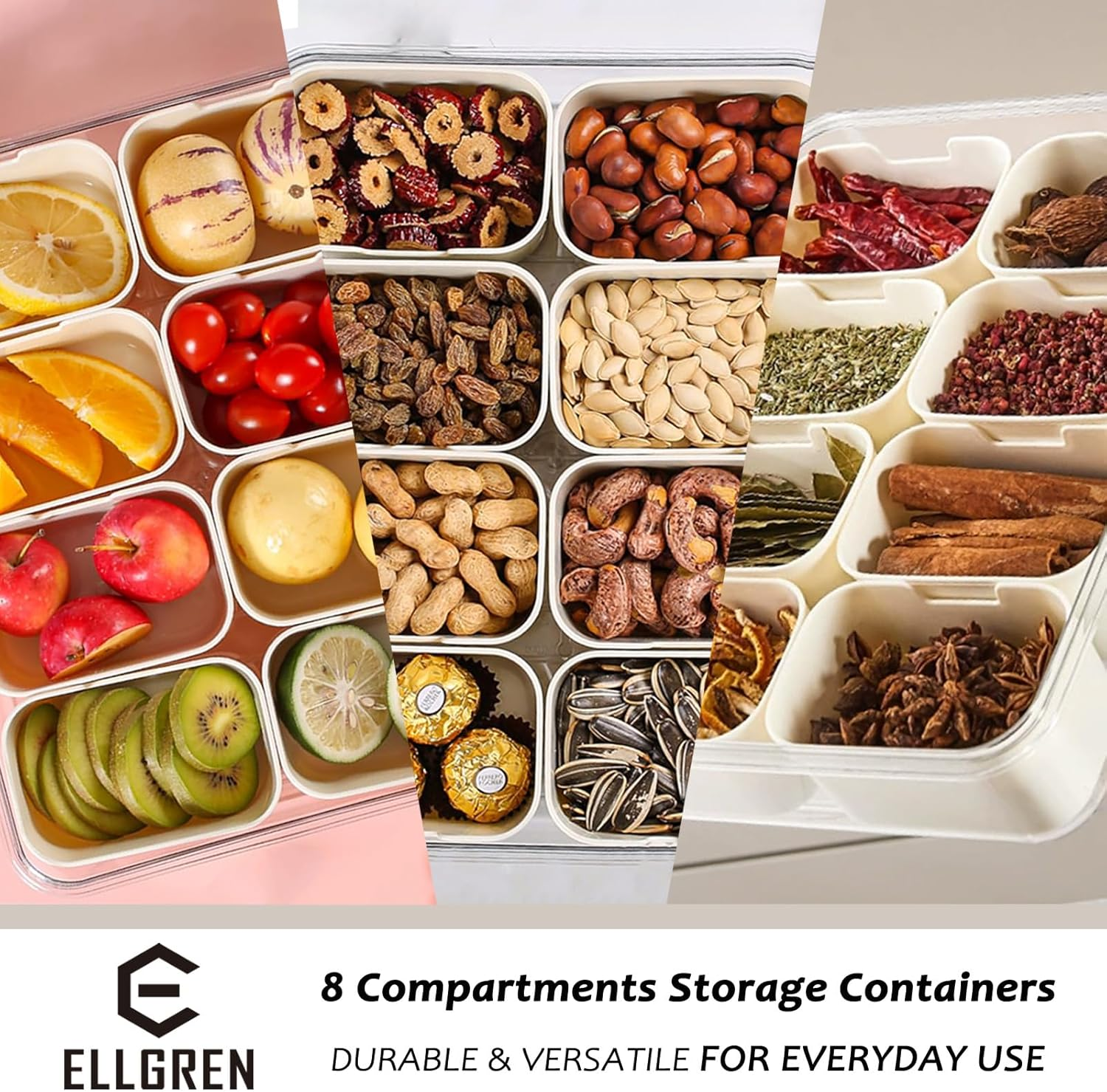 Dishwasher Safe Snack Box Container, 8 Compartments Storage Containers with Airtight Lid & Handle - Clear Snack Divided Serving Tray for Veggie, Candy and Nuts Organizer, Portable Platters (1)