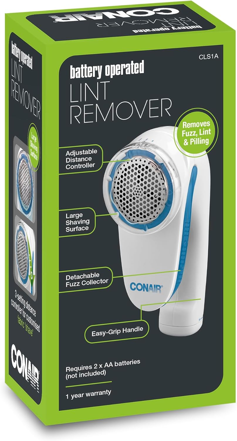 Conair Battery Operated Lint Remover. Safely Removes Fuzz, Lint and Pilling, with 3 Depth Control Settings for Customised Fabric Shave, Adjusts for Fabric Type, with a Detachable Lint Catcher image number 1