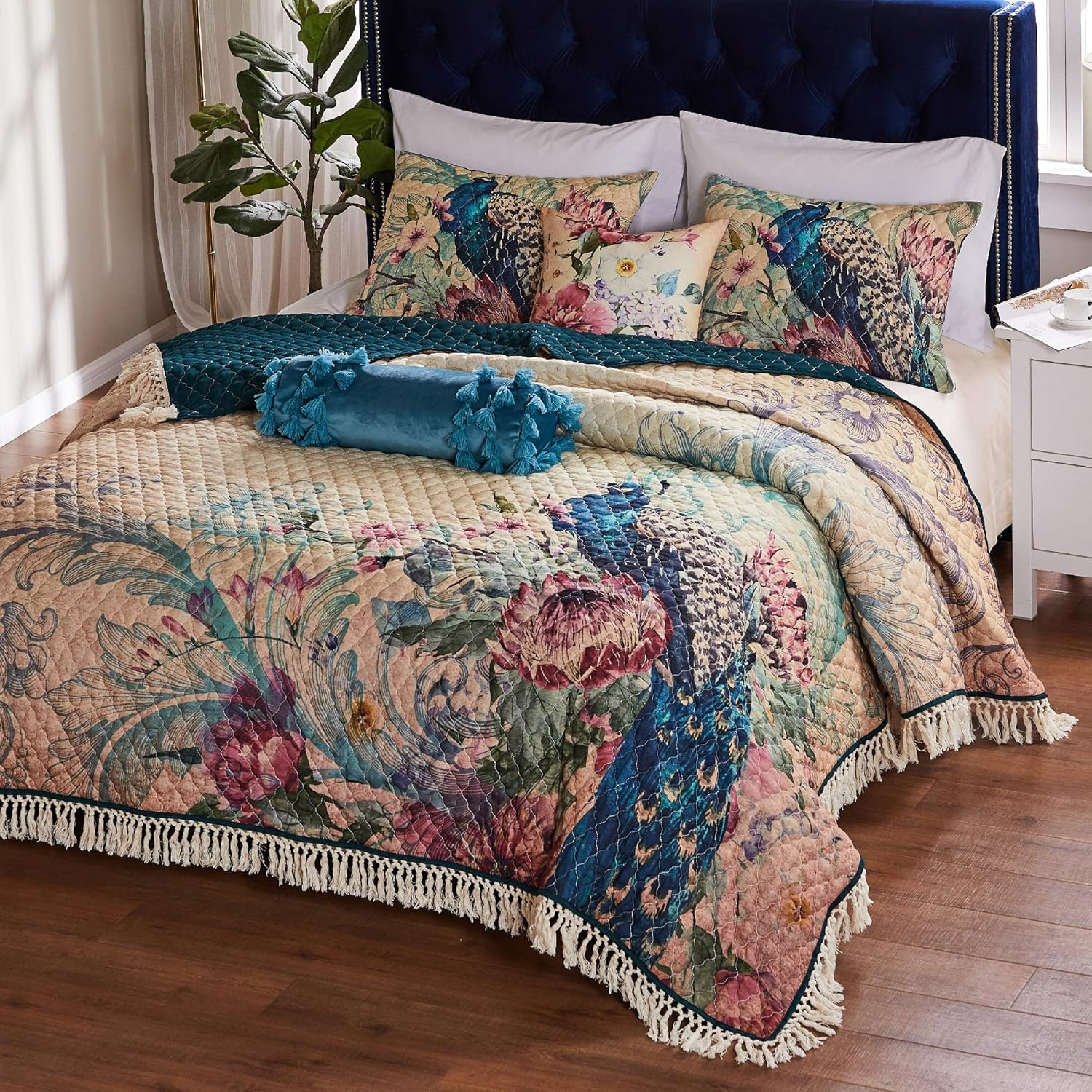 Barefoot Bungalow Eden Peacock Quilt Set, 2-Piece Twin/Twin XL, Ecru image number 3