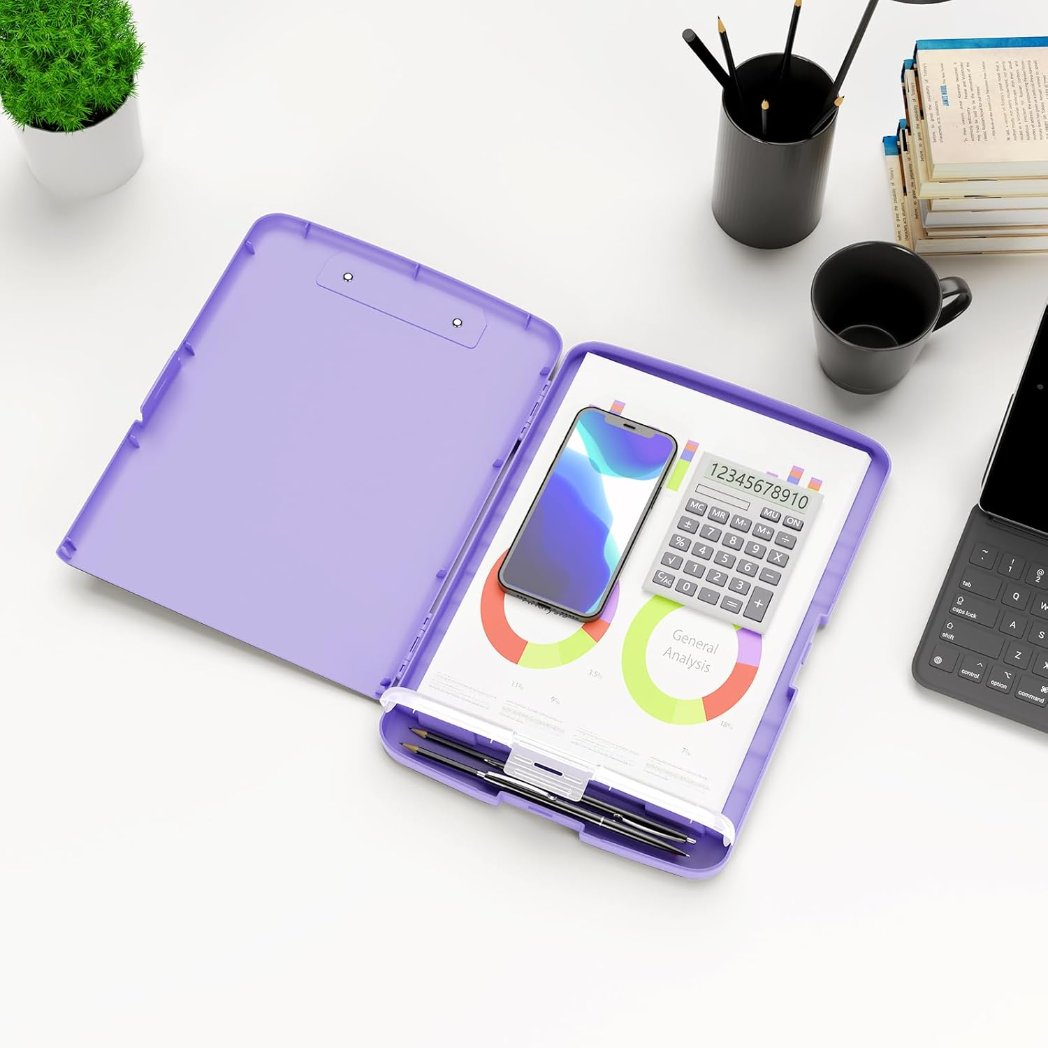 Hongri Clipboard with Storage with Pen Holder, Folder Nursing Clip Board 8.5 X 11 Foilo-Side Opening, High Capacity, Light Weight for Teachers, Classroom. Size 14 X 9.6 X 1.2 In(Purple) - Blue image number 2