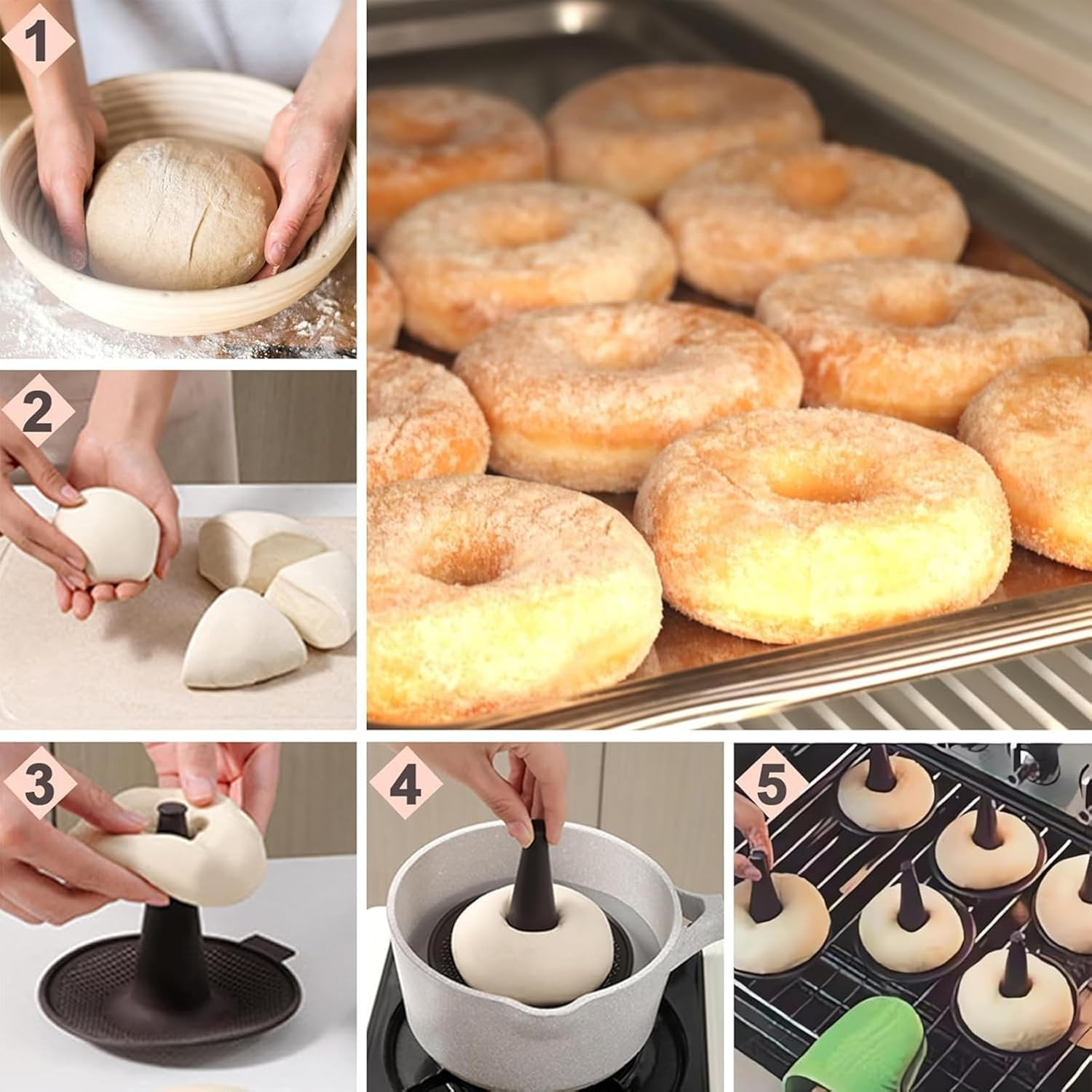 6 Pcs Bread & Donut Silicone Moulds,Donut Pans Set,Baking Cake Mould,Non-Stick Silicone Donut Pans,Pastry Molds for Baking Bagel,Doughnut,Cakes,Mousse Pudding image number 5