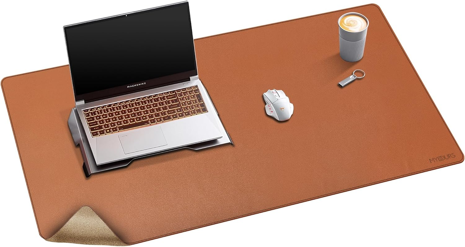 Mydours Dual-Sided Desk Pad, 100X50Cm Large Mouse Pad Natural Cork & PU Leather for Office and Home Work, Waterproof Computer Desk Mats Protector on the Top of Desks (Brown) image number 7