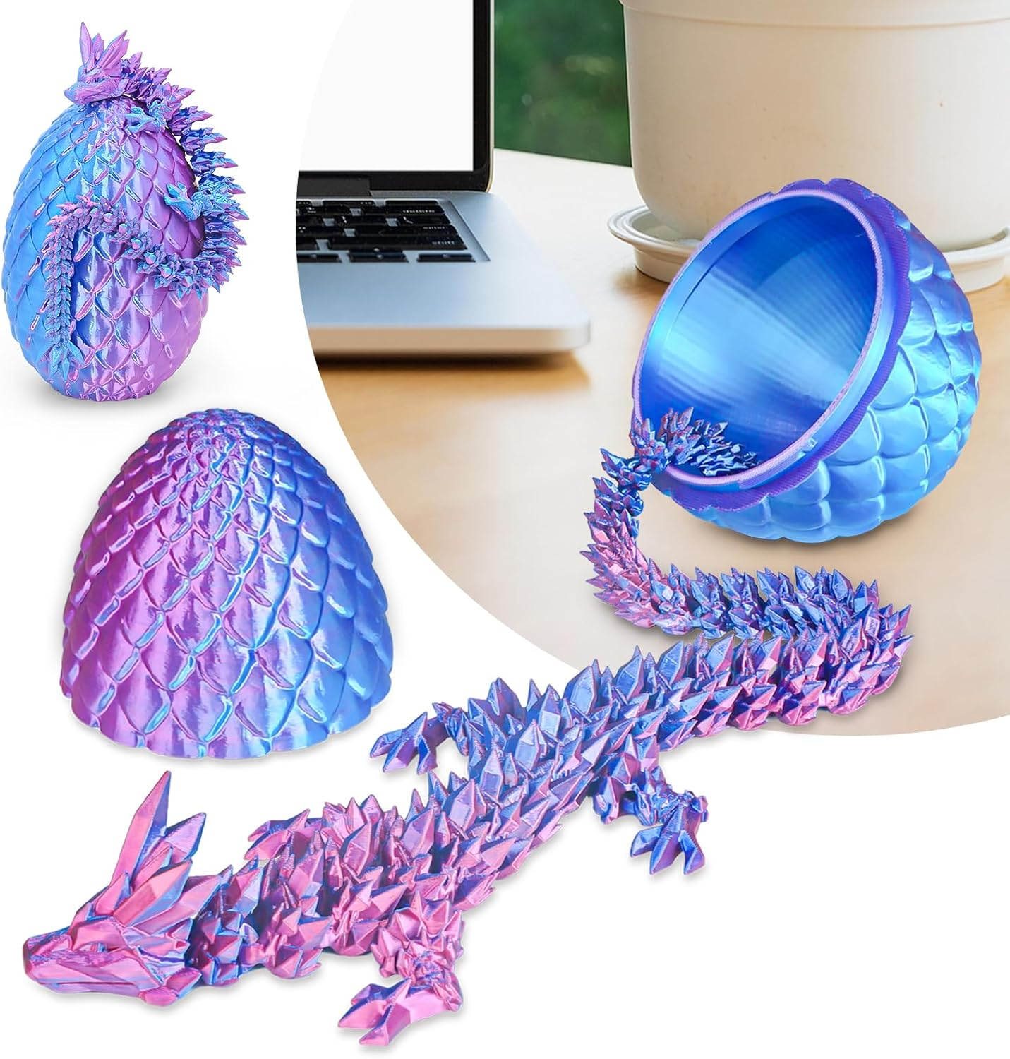 3D Printed Dragon Egg,Movable Articulated Crystal Dragon in Egg,Fidget Toy,Desk Figure Decor,Home Office Decor,3D Printed Gift Toy for Adults and Kids (Orange Red)