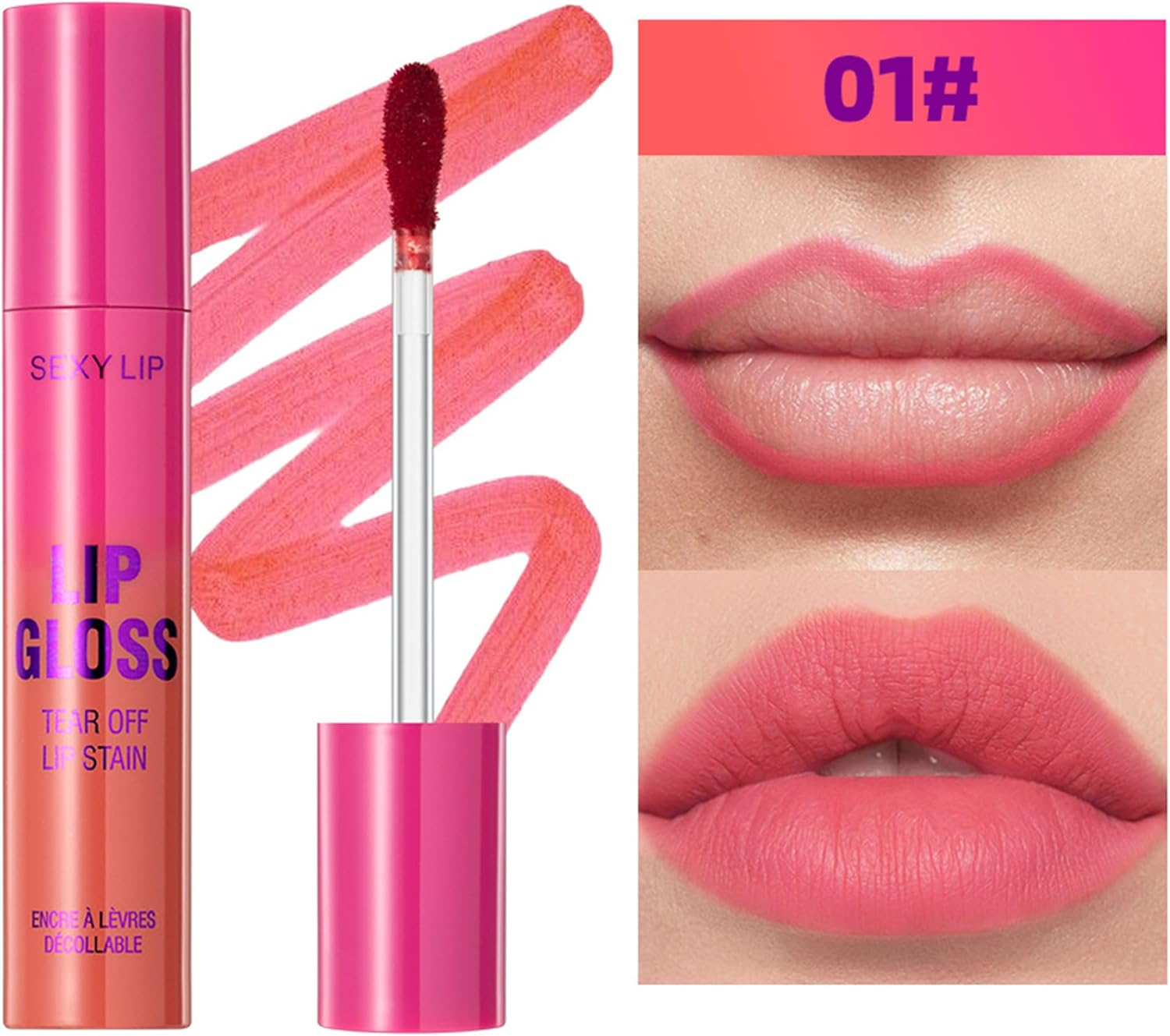 Erinde Lip Stain Peel Off, Long Lasting Peel off Lip Liner Stain, Waterproof Matte Lip Tint for Women, Transferproof Lip Gloss with Tweezer, Highly Pigmented Color Lipstain, #01 - 01 image number 3