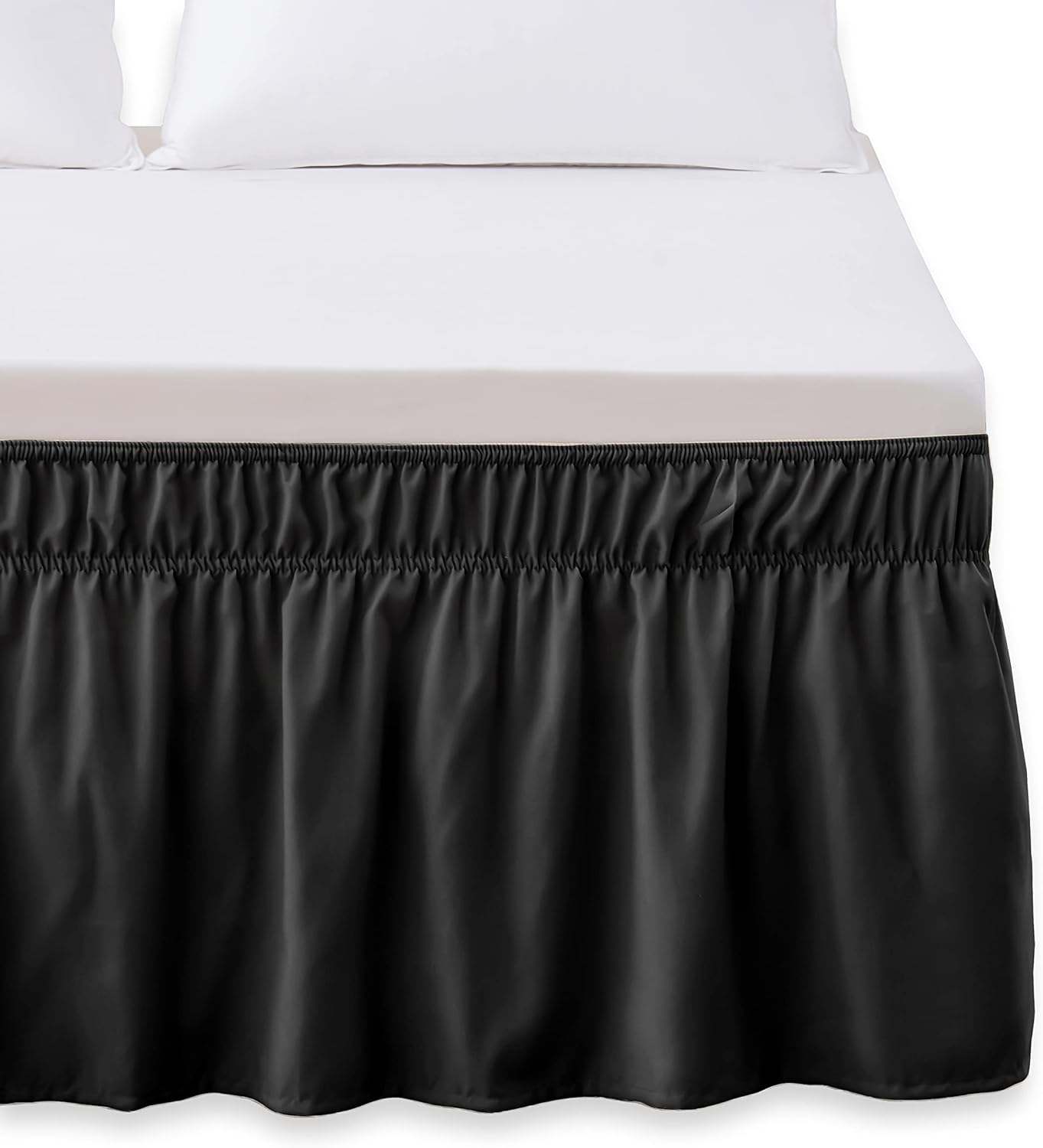 Elegant Comfort Luxurious Wrap around Elastic Solid Ruffled Bed Skirt, with 16 Inch Tailored Drop - Easy Fit, Premium Quality Wrinkle and Fade Resistant - King/Queen, White