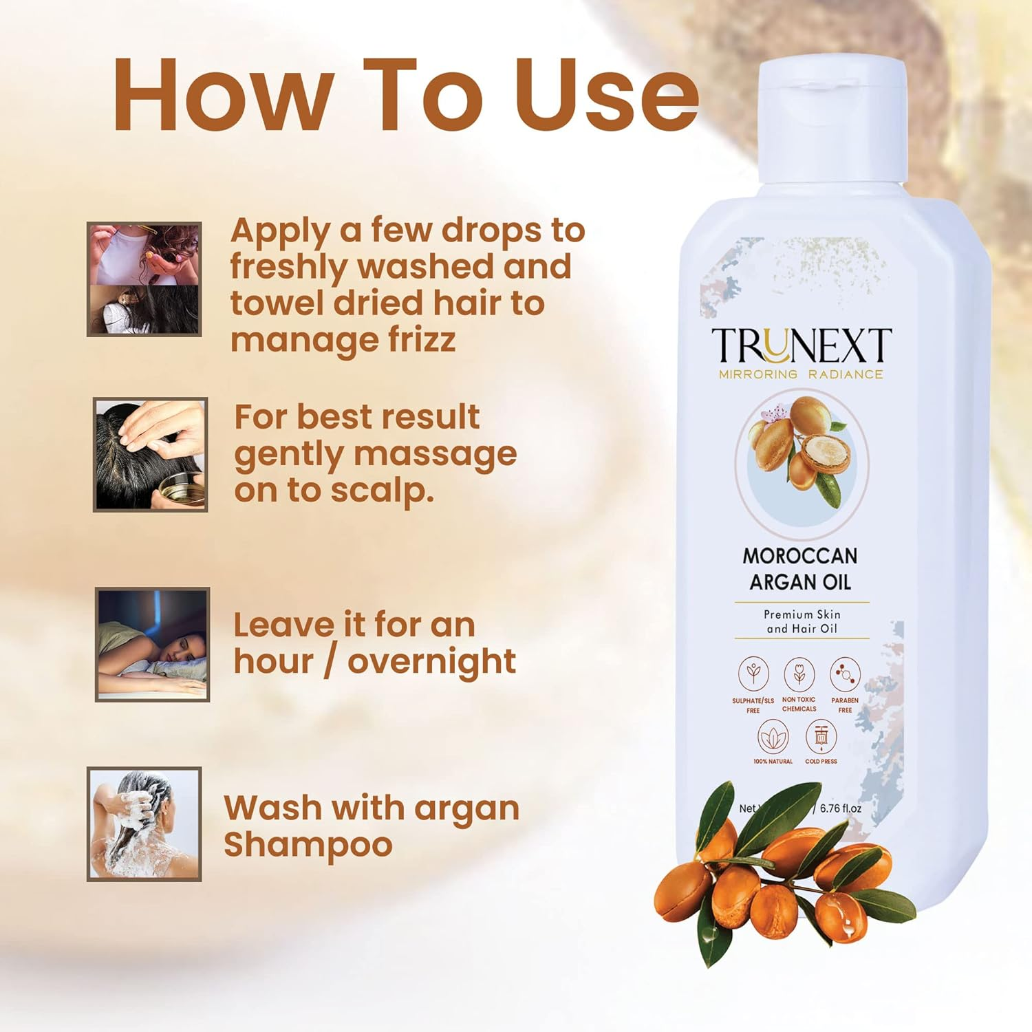 TRUNEXT MOROCCAN ARGAN OIL 200ML +ARGAN SHAMPOO 300ML- HAIR COMBO, HAIR CARE ROUTINE, HAIR SET, HAIR KIT image number 1