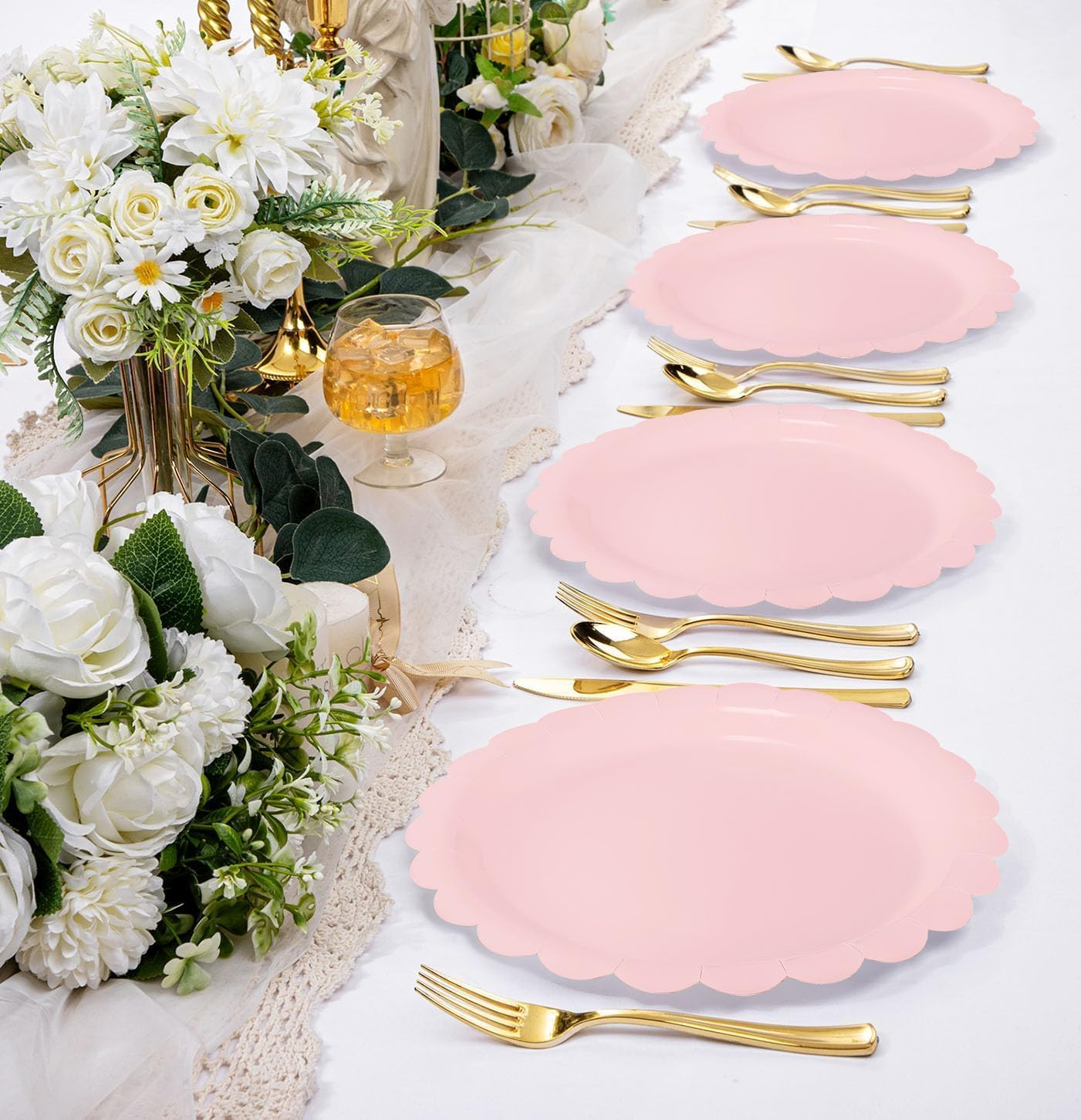 50PCS Pink Paper Plates 7 Inch Scalloped Disposable Party Plates, Elegant Dessert Plates for Wedding, Birthday, Holiday Party Tableware &ndash; Haheihei