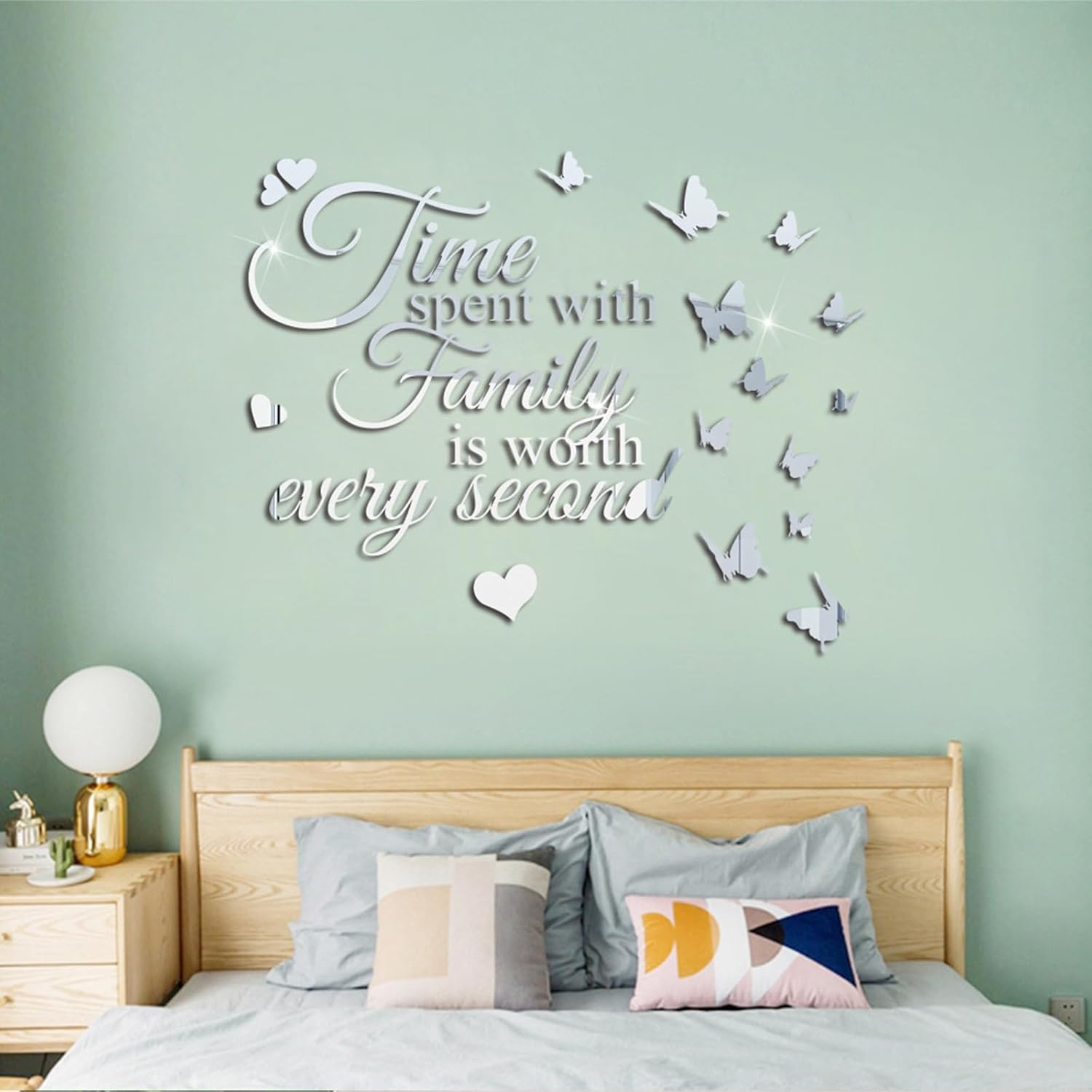 Fkereg Time Spent with Family Is Worth Every Second Mirror Wall Decal, 3D Acrylic Butterfly Wall Stencils Peel and Stick, Vinyl Wall Stickers Motivation Lettering Saying Wall Art Home Decor, Gold - Silver image number 4