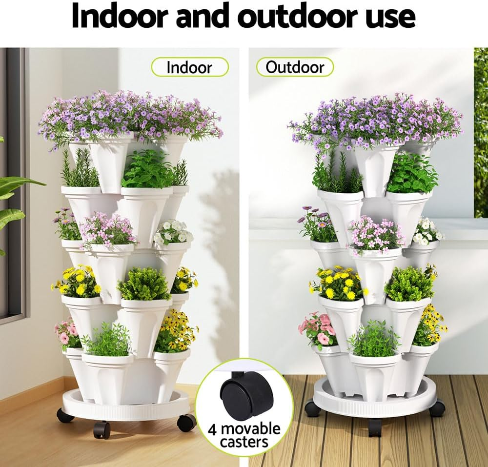 GREEN FINGERS Garden Bed 5 Tier Vertical Garden Strawberry Stackable Planters image number 2