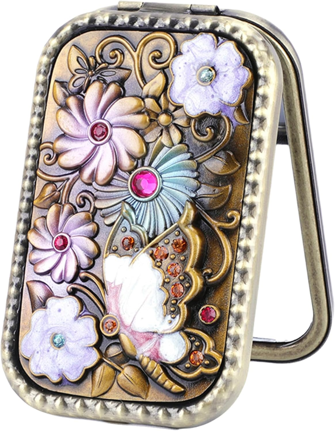 Manyakai Elegant Vintage Dual Sided Makeup Mirror Foldable Travel Mirror with Metal Frame for Women Portable Cosmetic Vanity Table Decor Type 1 One Size