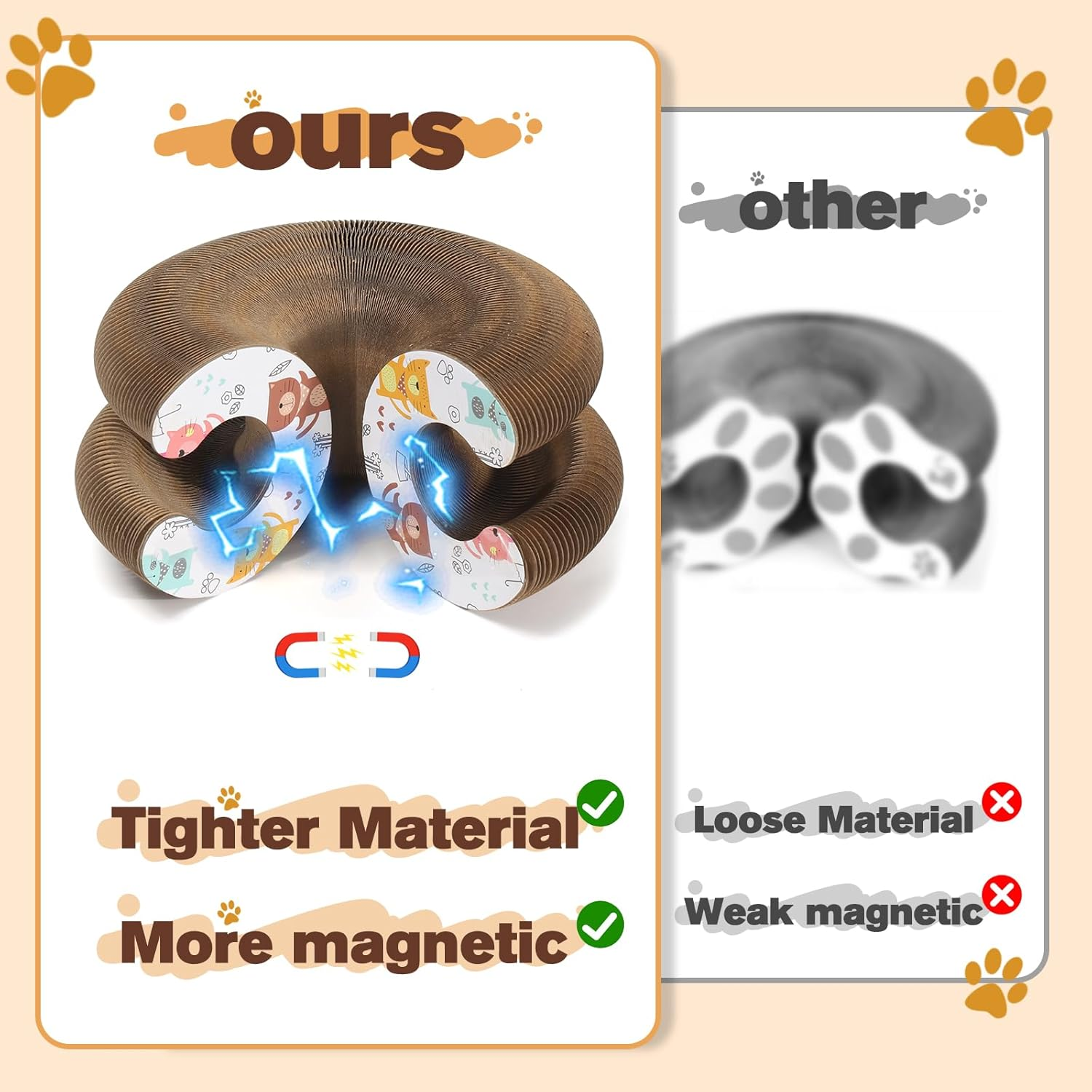 Magic Organ Cat Scratcher Board with 3 Balls, Foldable Recyclable Accordion Cats Toy with Ball and Track Adventure, Cat Scratching Pad, Retractable Reversible Furniture Protector(Brown) image number 2