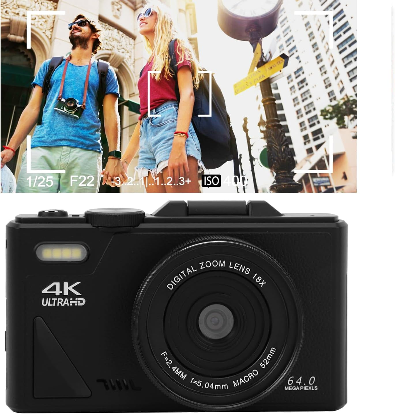 Digital Camera for Photography, 4K 5K Vlogging Cameras Youtube 3" 180&deg; 64MP Flip Screen 18X Digital Zoom Compact Tiktok Camera 64GB TF Card 2 Batteries, USB (Black) - White image number 7