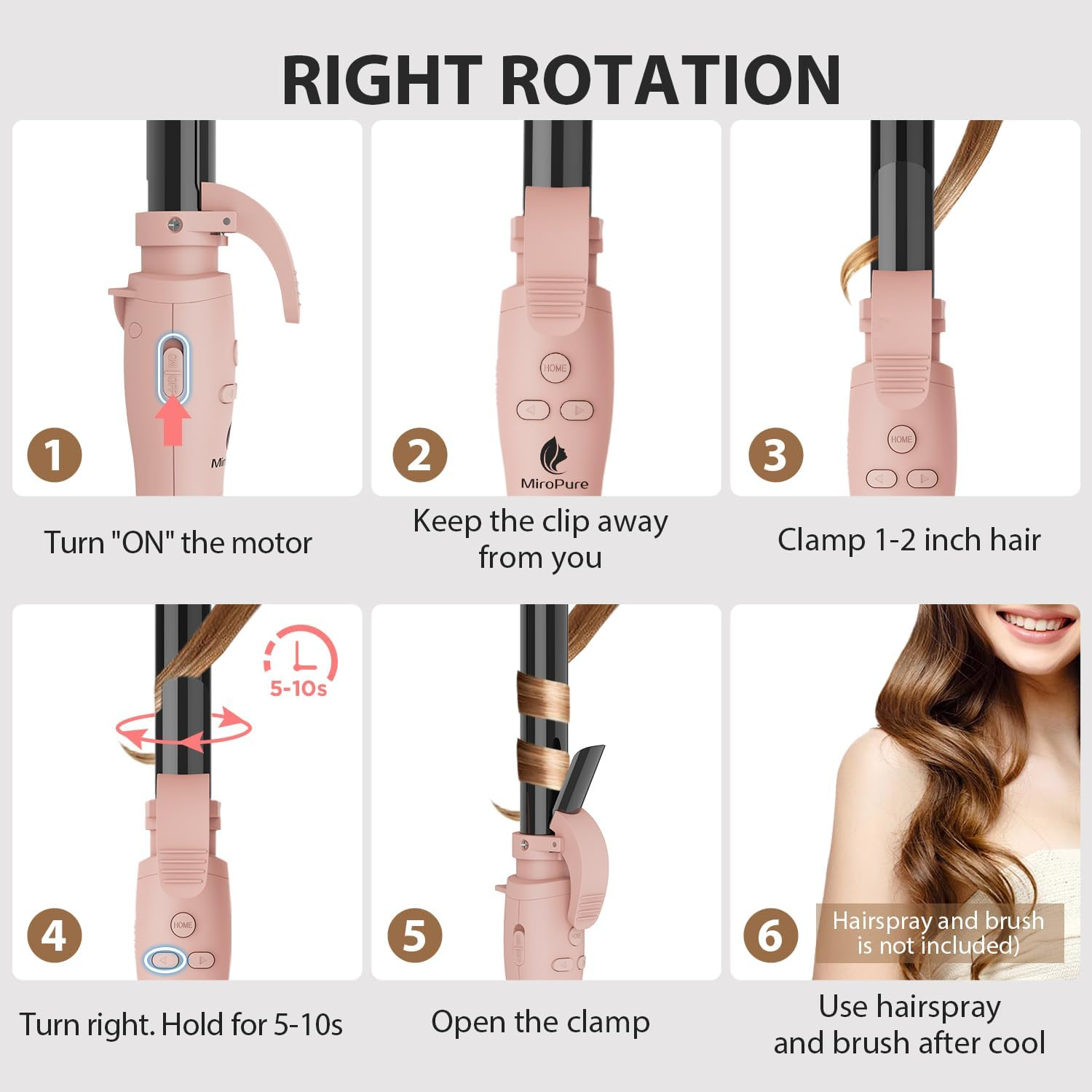 Miropure Automatic Curling Iron, 1 Inch Ionic Hair Curler, Self Rotating Curling Wand with Longer Barrel for Waves and Curls, Unique Button to Enable/Distable Rotation, Get Rid of Accidentally Hit