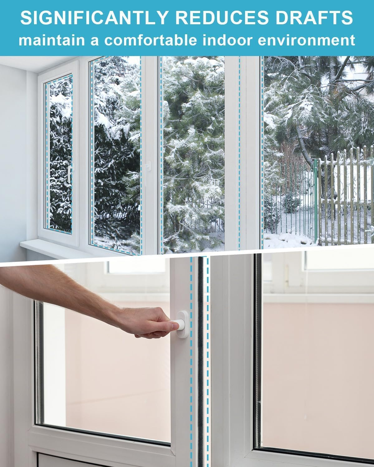 Draft Excluder for Doors, Window Seal Strip, 5M Adhesive Draught Stopper, Draught Excluder for Door, Window, Wardrobe - High-Density Felt - 9Mm(W) * 9Mm(H)（Grey） image number 5