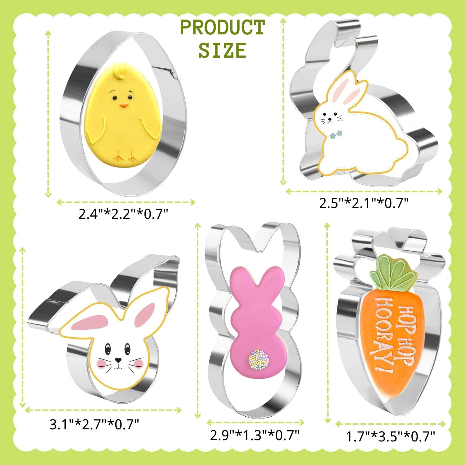 Crethinkaty Easter Cookie Cutter Set - 5 Pieces Stainless Steel Cutters for Baking - Egg, Carrot, Rabbit, Bunny Face,And Bunny image number 1
