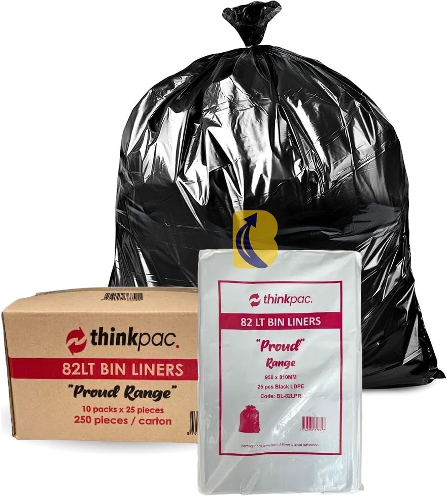 Garbage Bags 82L Carton of 250 - Black Rubbish Bin Liners 95Cm X 81Cm - 30 Um Medium Thickness - Waste Bags for Offices, Commercial Spaces, Household & Cleaning image number 5