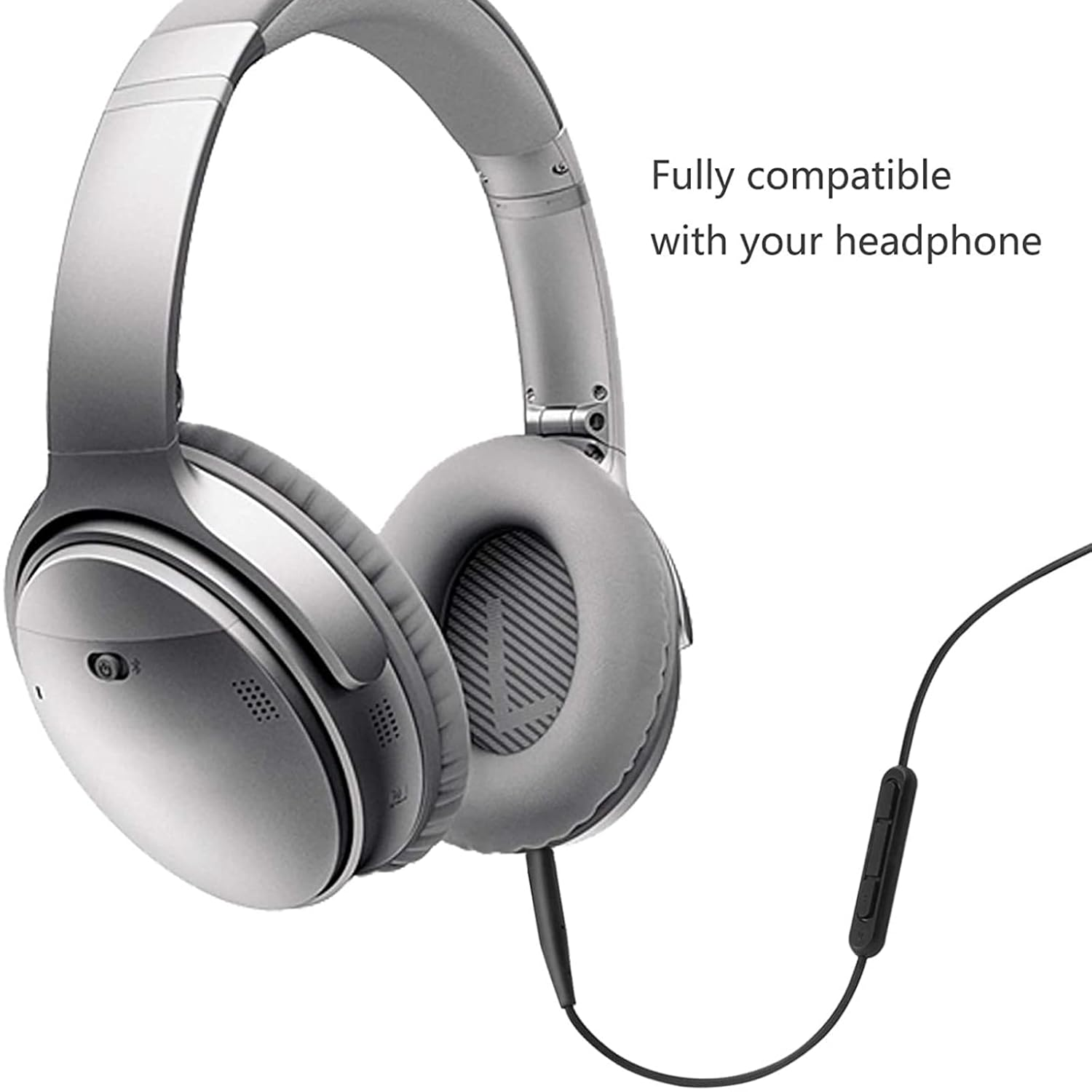 QC45 Replacement Audio Cable Cord for Bose QC25, QC35, Quietcomfort 25, Quietcomfort 35, On-Ear 2,Oe2,Oe2I, NC700, Soundlink, Soundlinkii Headphones with Inline Mic/Remote Volume Control (Black)