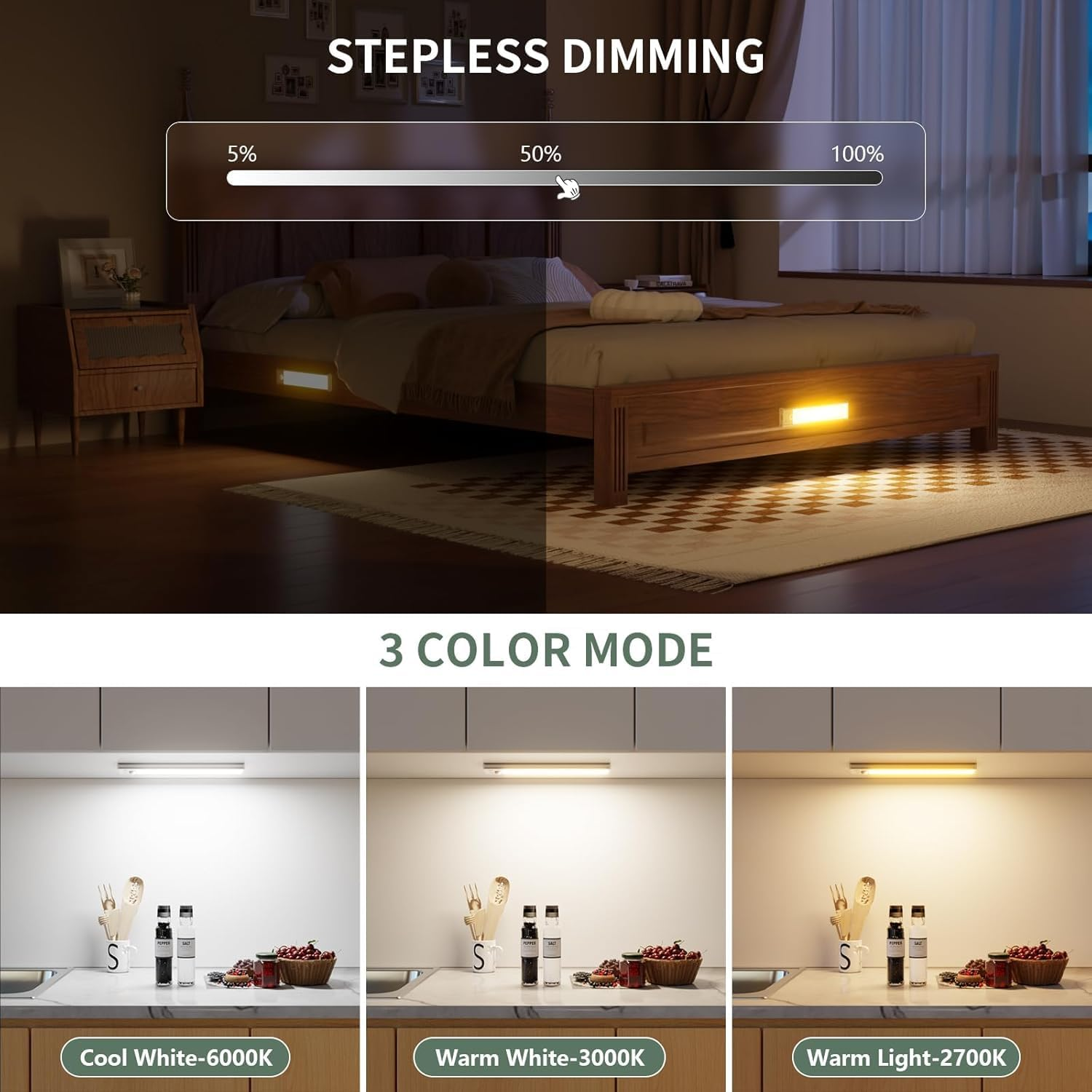 Under Cabinet Lighting, JOZUTTOW 4-Pack Motion Sensor Closet Lights, Wireless USB Rechargeable Led Light Bars, Sensor Night Lights for Drawers, Wardrobe, Cupboard, Stairs, Hallway, Kitchen (20CM) image number 1