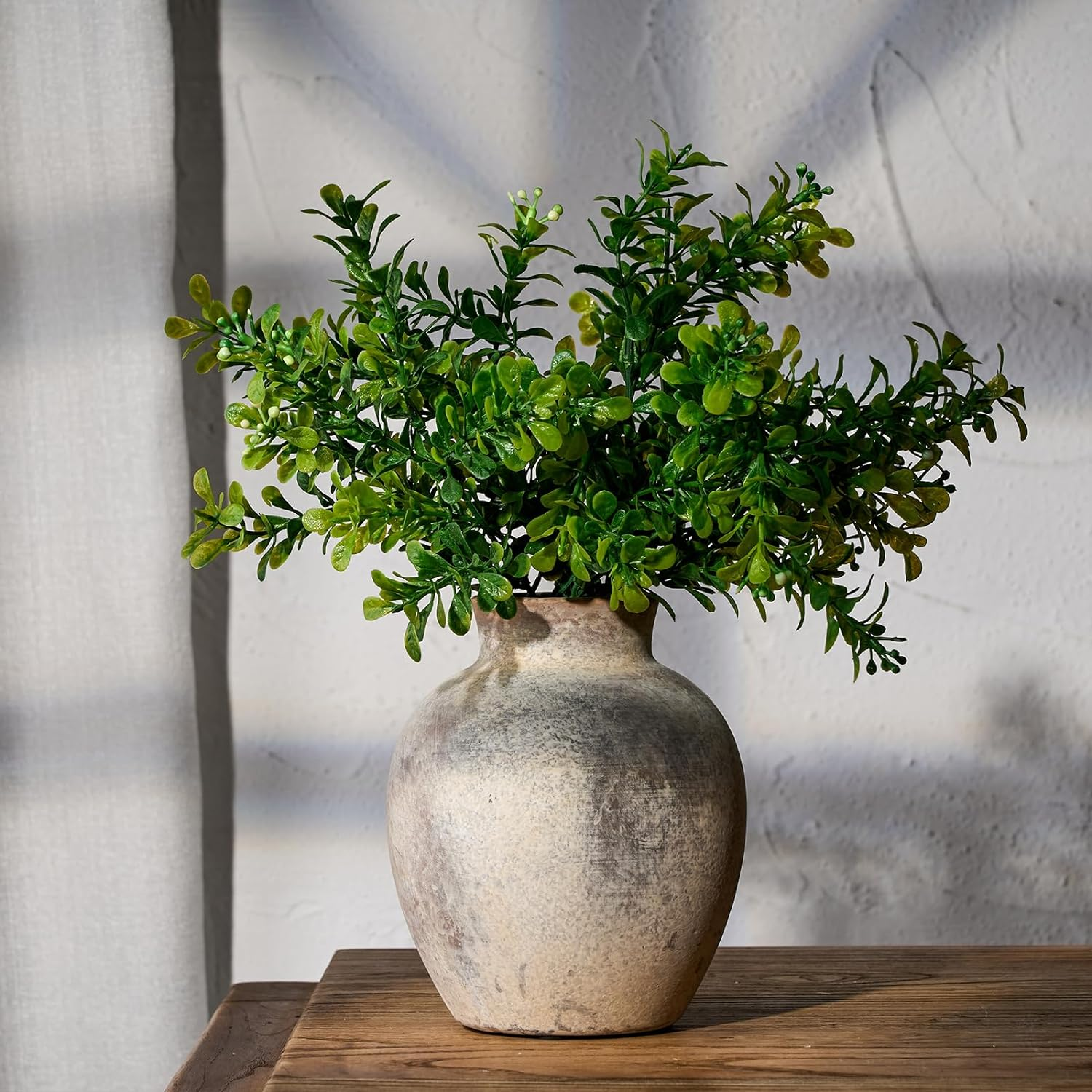 SIDUCAL Ceramic Decorative Flower Vase | 6 Inch Pottery Rustic Farmhouse Vase | Boho Vase for Home Decor | Whitewashed Terracotta Vase for Table, Living Room, Bathroom, Shelf, Mantel Decoration - 443-Bronze image number 5