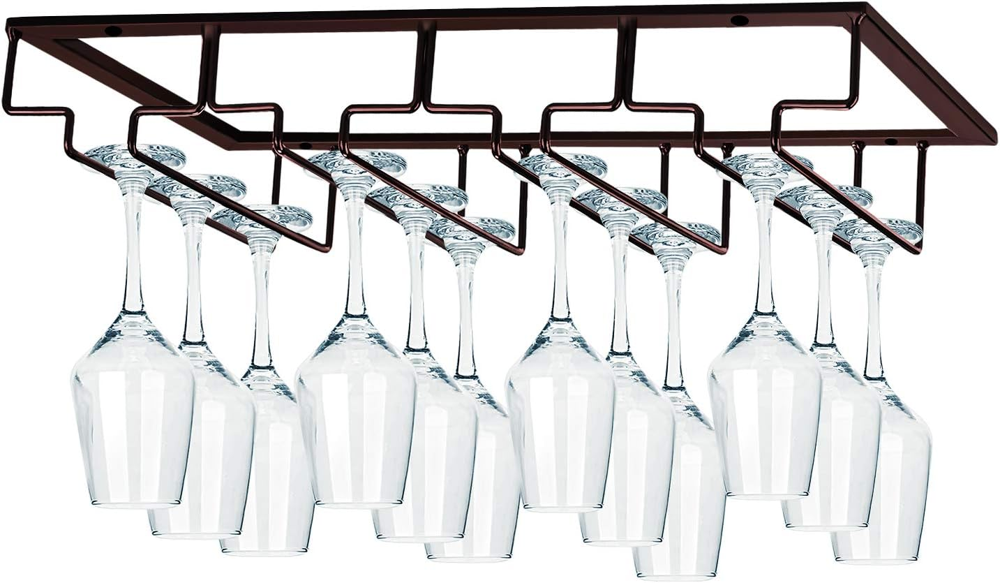 MOCOUM (4 Rows) - Wine Glasses Rack under Cabinet Stemware Rack,Wine Glass Hanger Rack Wire Wine Glass Holder Storage Hanger for Cabinet Kitchen Bar (4 Rows)