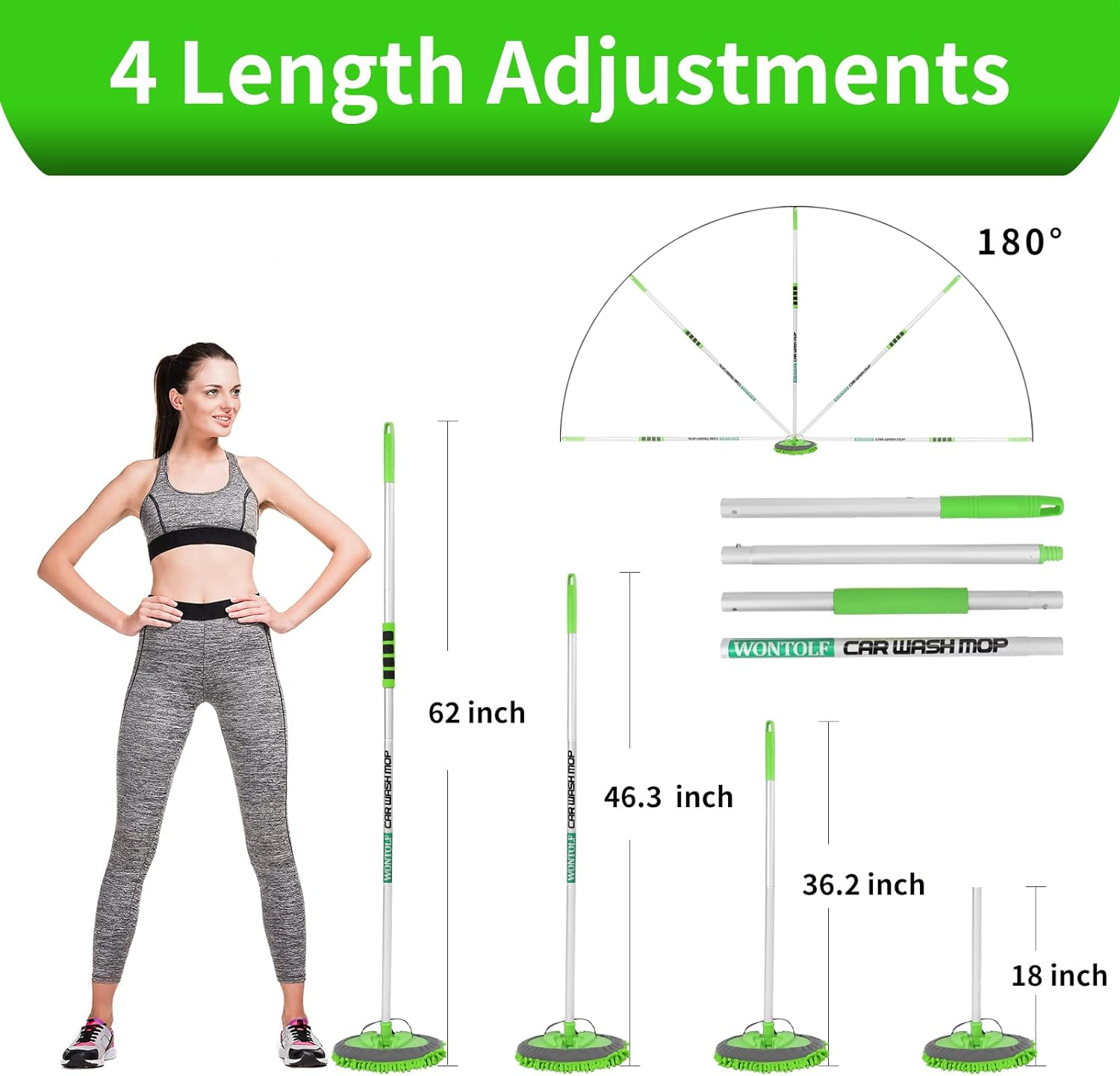 Wontolf 62'' Car Wash Brush with Long Handle Chenille Microfiber Car Wash Mop Car Washing Brush Cleaning Kit Car Wheel Tire Brush Microfiber Towels Cleaning Cloth for Cars RV Truck Boat 9PCS image number 6