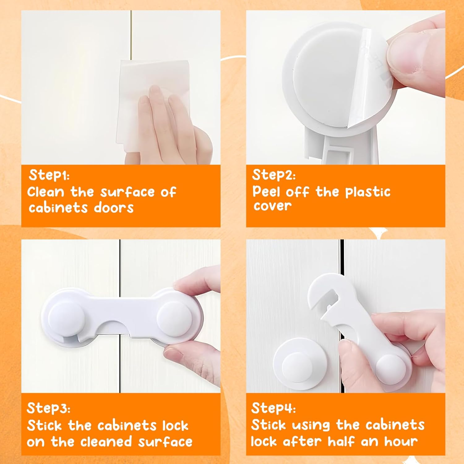 BLUEQUE Child Safety Locks - 12Pack Child Proof Locks for Cabinet Doors, Pantry, Closet, Wardrobe, Cupboard, Drawers, Childproof Cabinet Locks with Adhesive, No Drilling - Baby Proofing Cabinet Lock image number 6