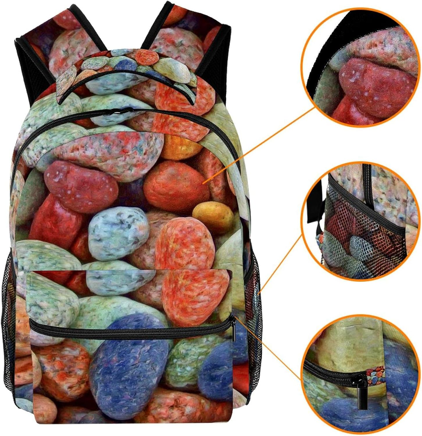 Stones Rocks Pebbles Colorful Backpack Students Shoulder Bags Travel Bag College School Tote Backpacks
