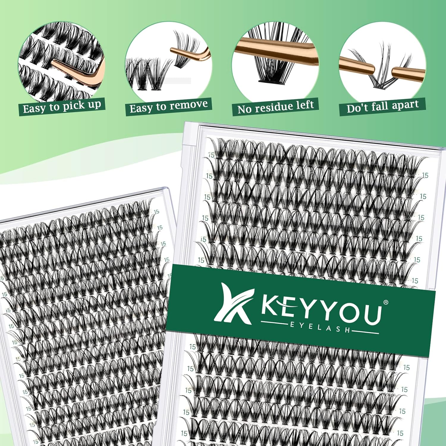 Lash Clusters 300Pcs Individual Lashes 30D 0.07D Curl 15Mm Lash Extensions Clusters Lashes Soft&Natural False Eyelashes Individual DIY Eyelash Extension at Home(30D-0.07D,15Mm) image number 1