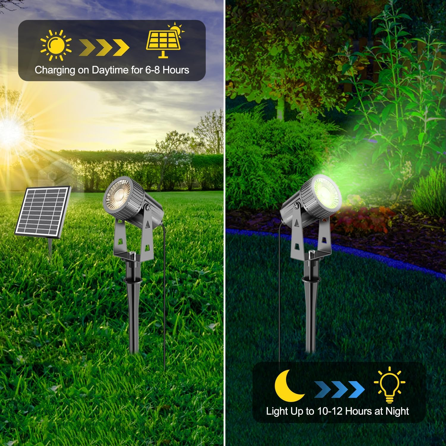 Solar Spot Lights, 4 in 1 Solar Garden Spotlights Outdoor Waterproof Color Changing Daytime Working with USB Charging, Remote for Pathway Landscape Tree Lawn Yard Pool image number 3
