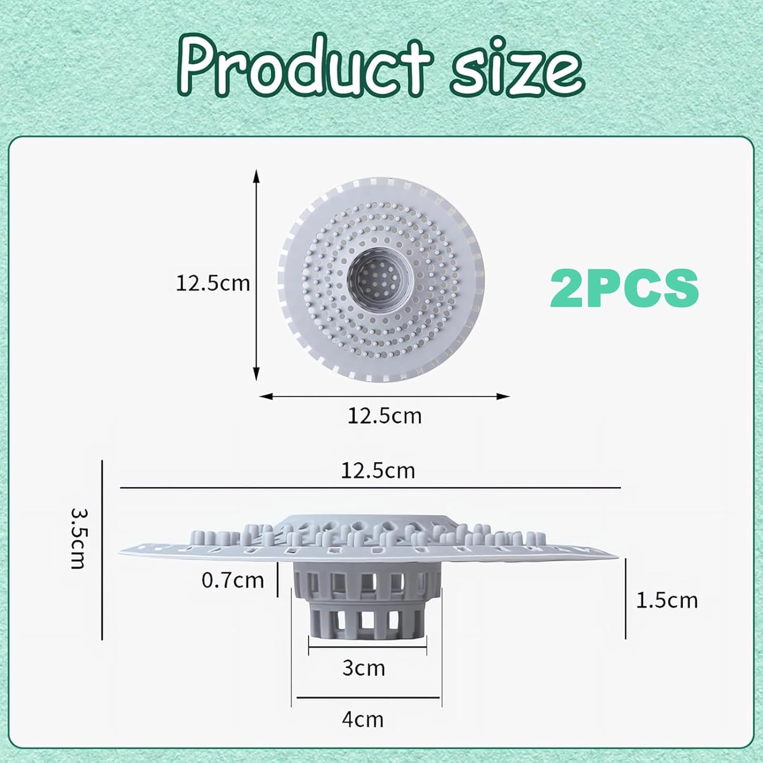 Shower Drain Hair Catcher, 2 Pack White and Grey, Hair Catcher for Shower Drain, Bath Tub Drain Protector, Prevents Hair Clogs, Easy to Clean