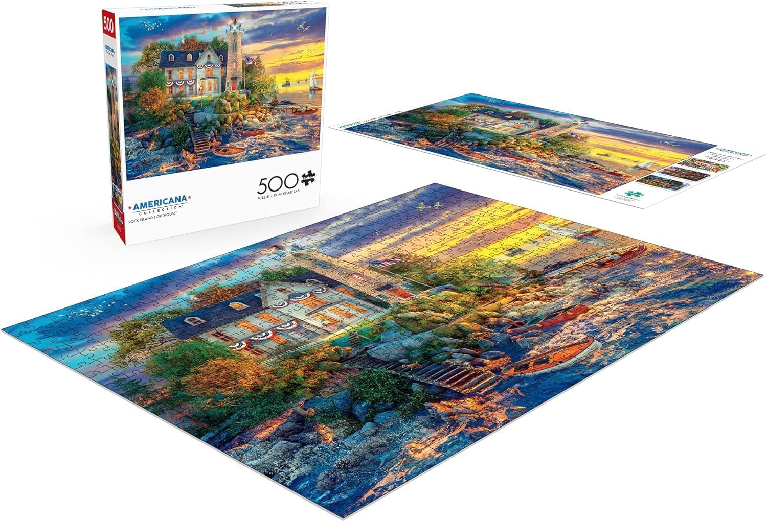 Buffalo Games - Charles Wysocki - Rock Island Lighthouse - 500 Piece Jigsaw Puzzle, Multi image number 4