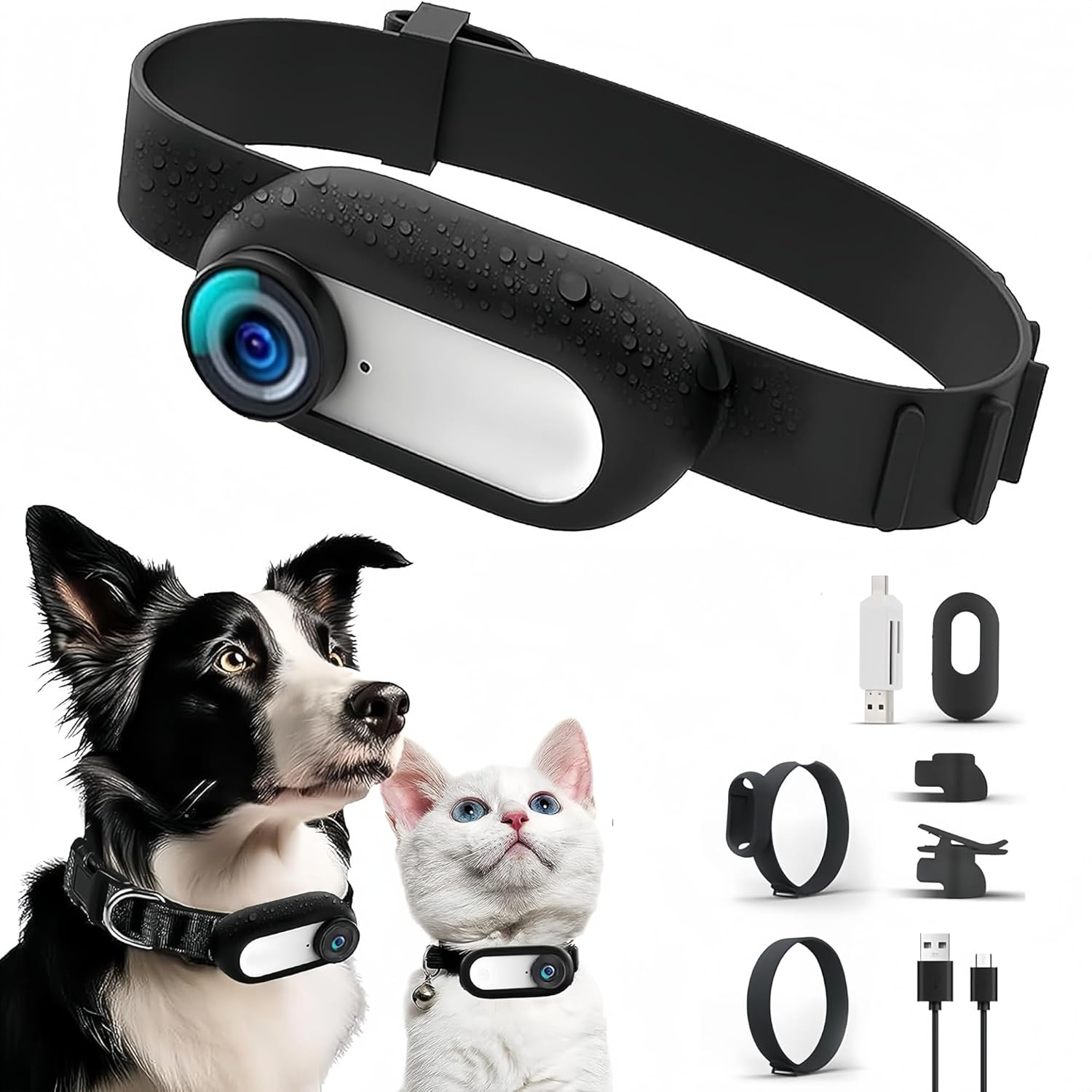 Bewinner Cat Camera Collar, 170&deg; Wide Angle Dog Collar Camera with 0.96 Inch LCD Screen, Multifunctional Body Camera for Video Recording image number 4