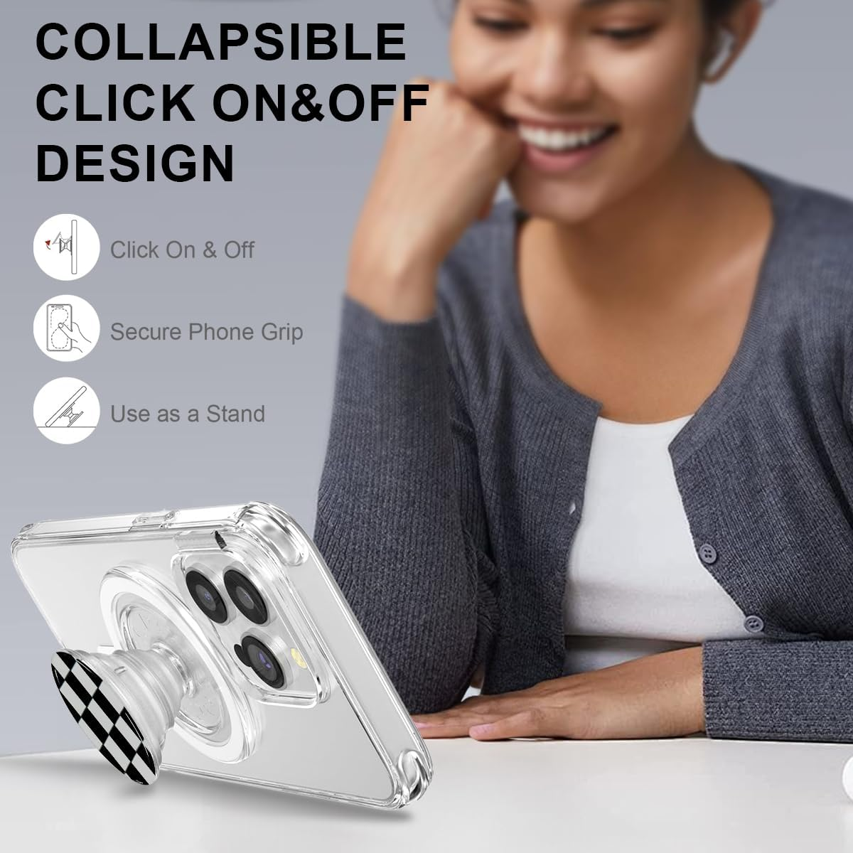 Cell Phone Grip & Phone Stand, T Tersely Magnetic Cell Phone Holder Compatible with Magsafe,For Iphone Smartphone Tablet Accessory (Chessboard)