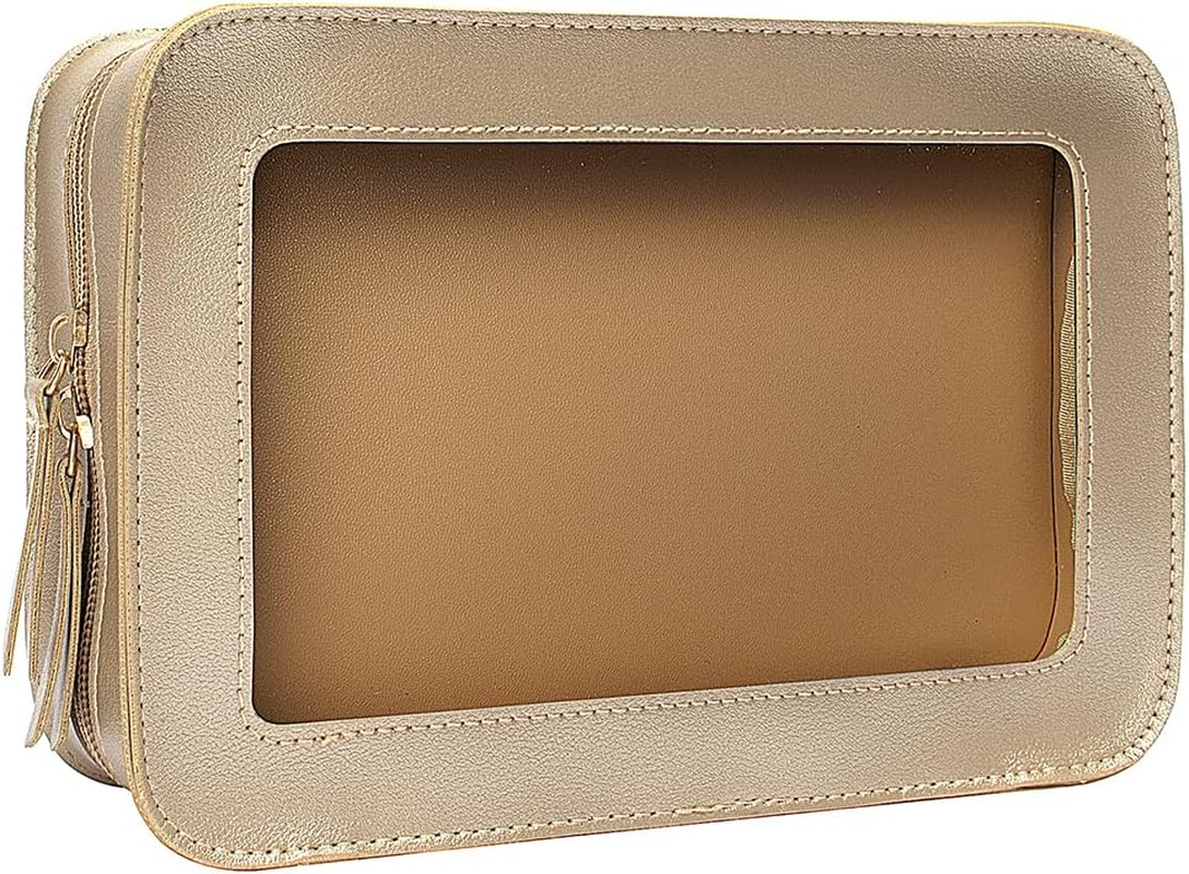 Clear Makeup Bag Small, TSA Approved Portable Toiletry Bag with Zipper Cosmetic Travel Bag Makeup Organizer Case Mini Makeup Pouch for Purse Car Organizer Bag for Women Men, Gold C, Clear Tsa Approved - 1-Black Set image number 5