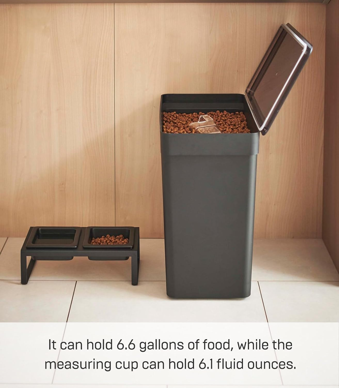 Yamazaki Home Rolling Airtight Food Storage Container (25 Lbs Polypropylene | Extra Large | Pets, Black image number 5