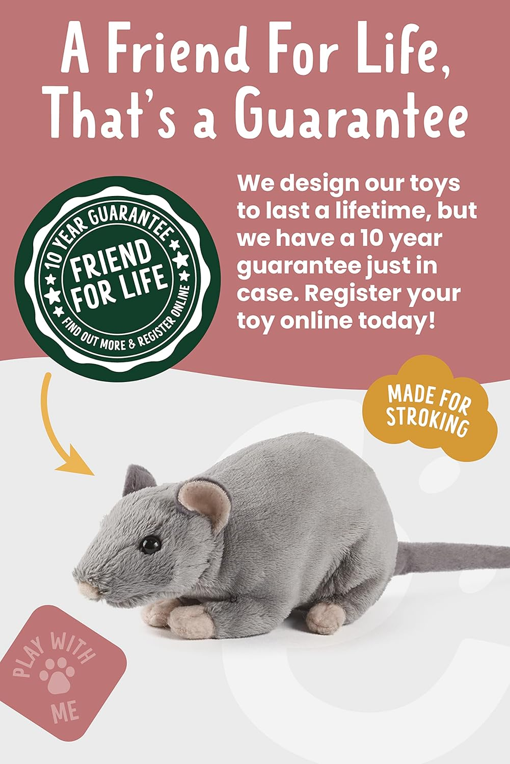 Living Nature Plush Rat with Squeak Sound, 30Cm, Realistic Soft Toy with Educational Fact Tag, Eco-Friendly Stuffed Animal for Small Pet Lovers and Collectors image number 4