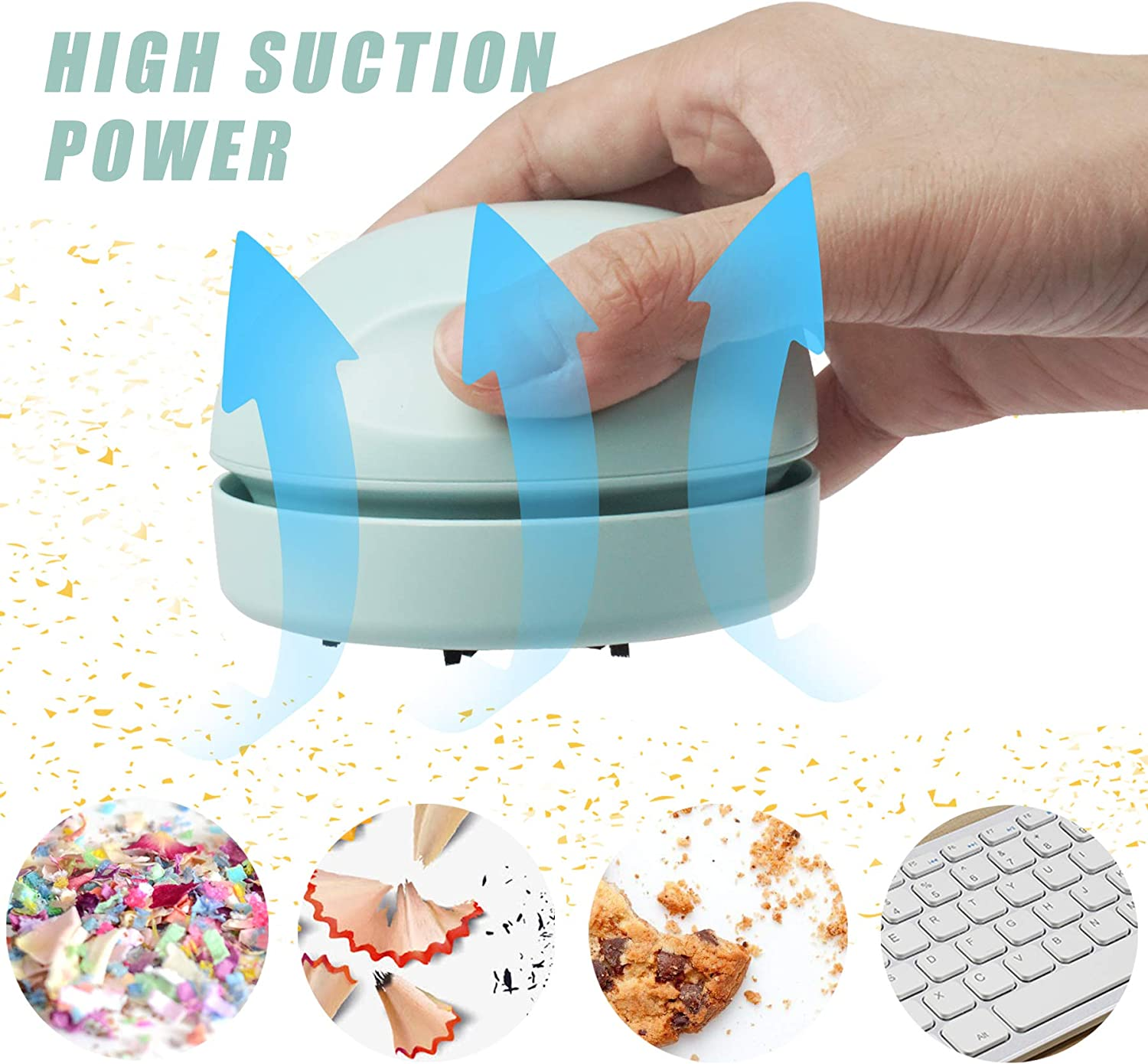 Desktop Vacuum Cleaner USB Charging with Vacuum Nozzle Cleaning Brush, Detachable Design & Portable Mini Table Dust Vaccum Cleaner, Clean Dust, Crumbs, Piano, Computer, Car Etc(Light Green) image number 3