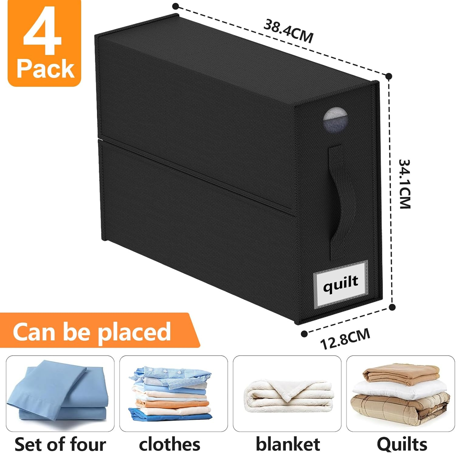 VERONLY 4 Pack Bed Sheet Organisers, Foldable Linen Storage Box with Window for Closets, Duvet Covers and Pillow Cases Wardrobe, Home Storage & Organisation，Black image number 6