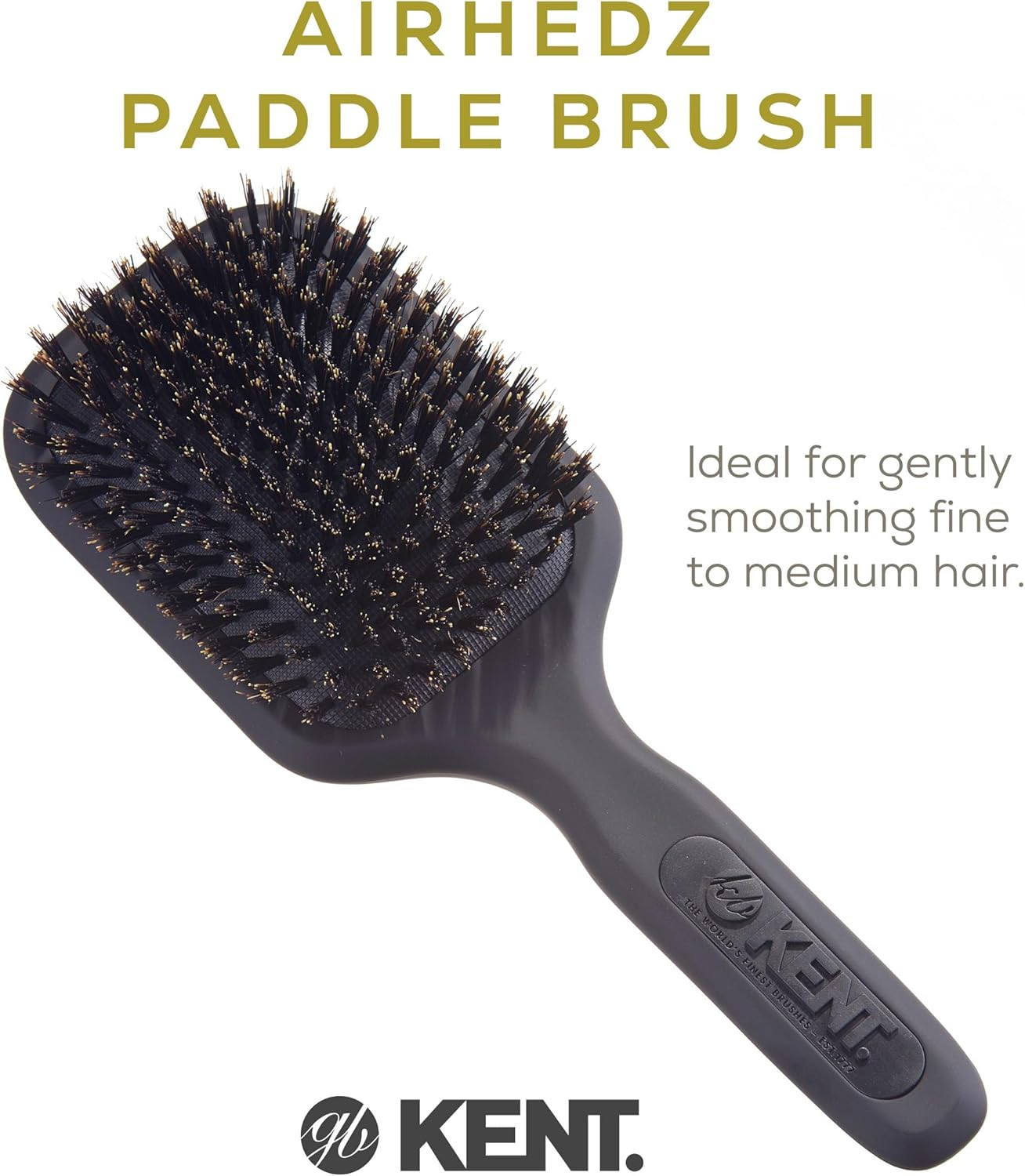 (Medium, Graphite Grey) - Kent Airhedz Pro Medium Pure Bristle Paddle Brush Graphite Grey image number 1