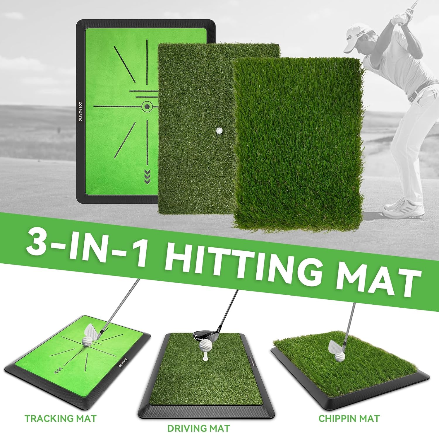 'COSPORTIC Golf Hitting Mat | Golf Training Mat for Swing Path Feedback/Detection Batting | Extra Replaceable Golf Practice Mat 16''X12'' | Advanced Guides and Rubber Backing for Home/Indoor/Outdoor' image number 6