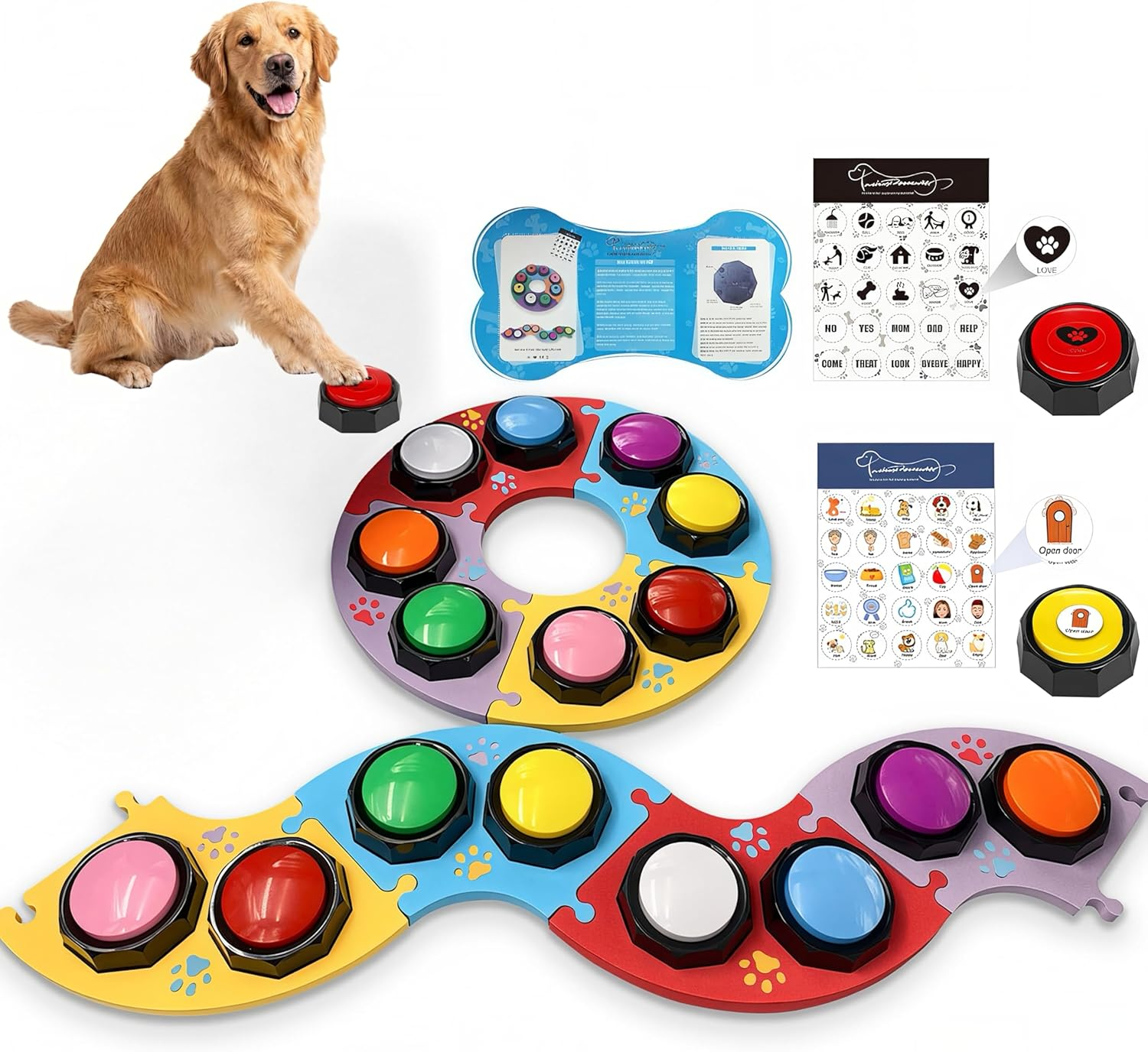 MMGGAISH 8 Dog Buttons, Talking Dog Buttons, 30 Seconds Dog Buttons, 4 Multidirectional Patchwork Dog Button Pads and 50 Stickers to Teach Your Dog to Speak image number 4