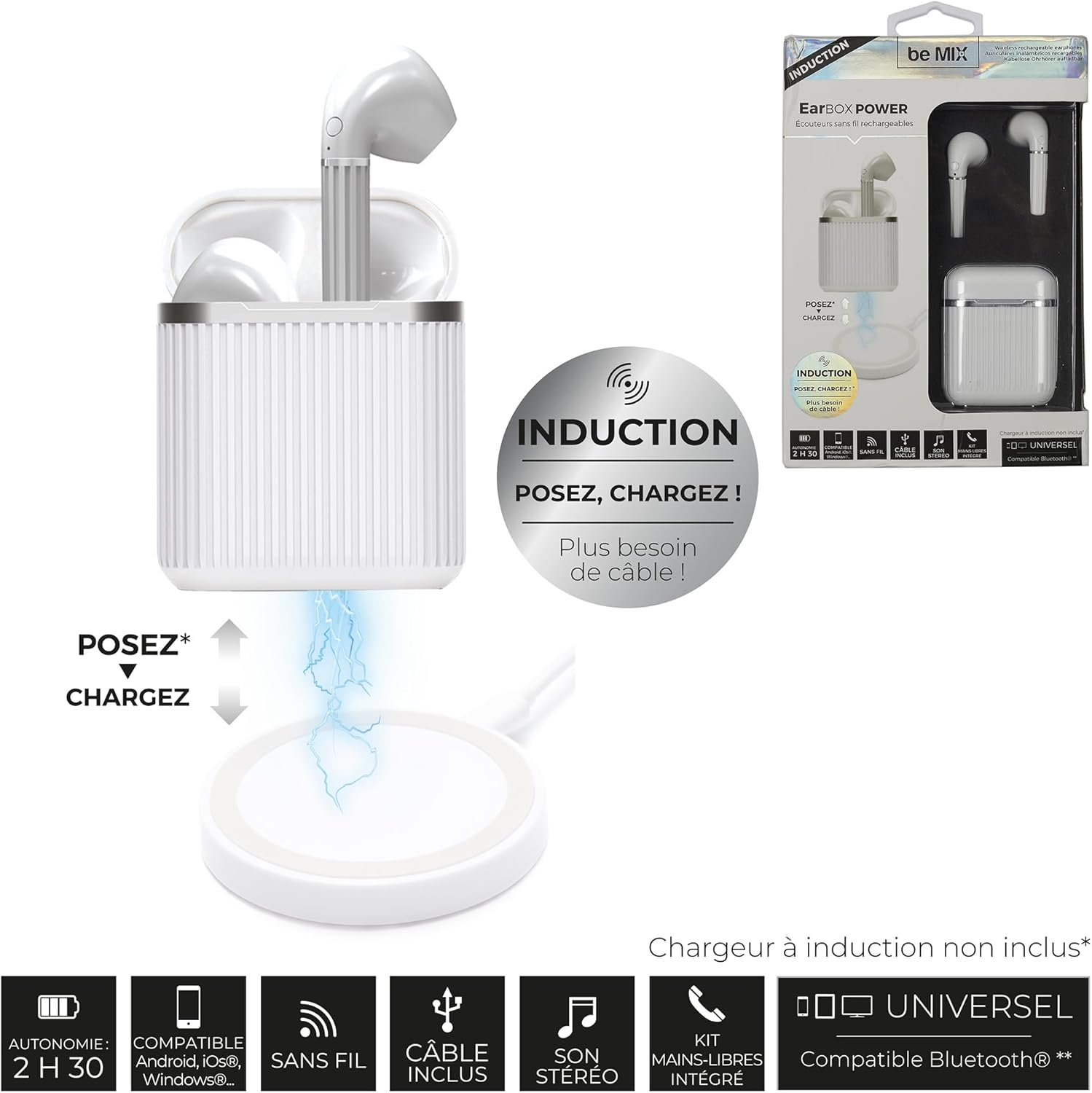 Bluetooth Earbox Power Induction 2H30 Battery Life White image number 3