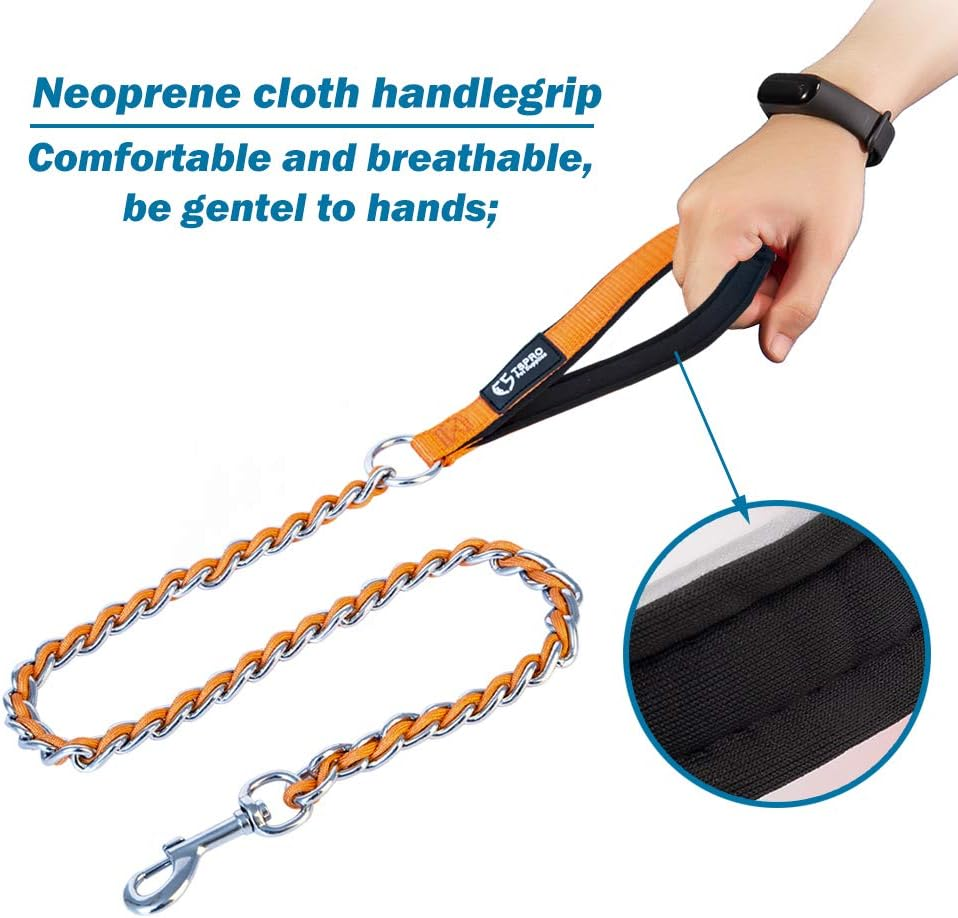 TSPRO Chew Proof Dog Leash Stainless Steel Dog Leash Metal Chain Training Dog Leash with Soft Handle for Medium Large Dog(4Mm,Yellow) image number 2